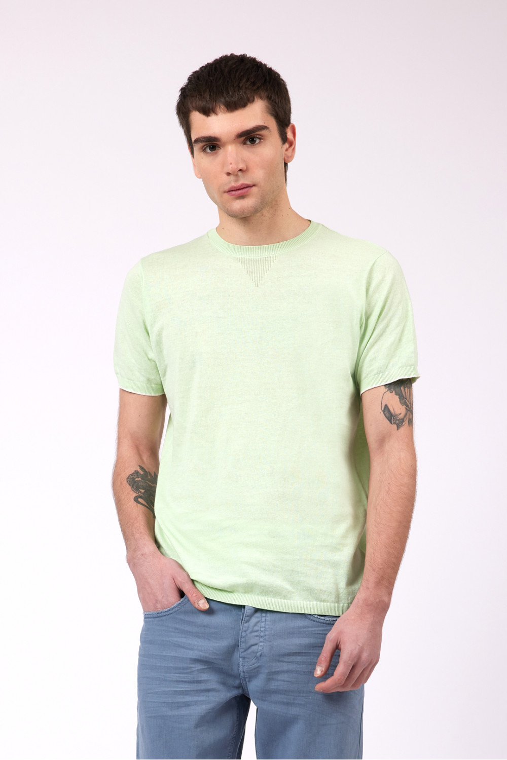 T-shirt in maglia misto lino