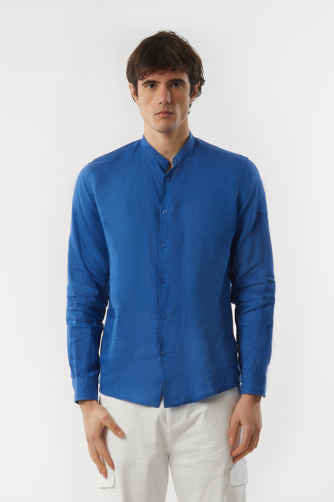 Sorbino Uomo Camicie Sorbino Camicie Lino Linen Collo Coreano