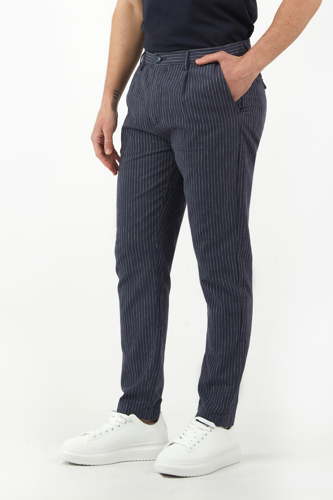 Pantaloni chinos drop crotch coordinati misto lino