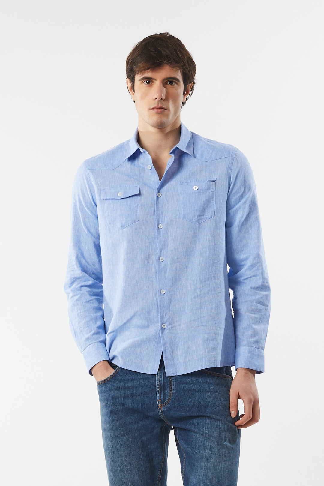 Camicia misto lino doppia tasca