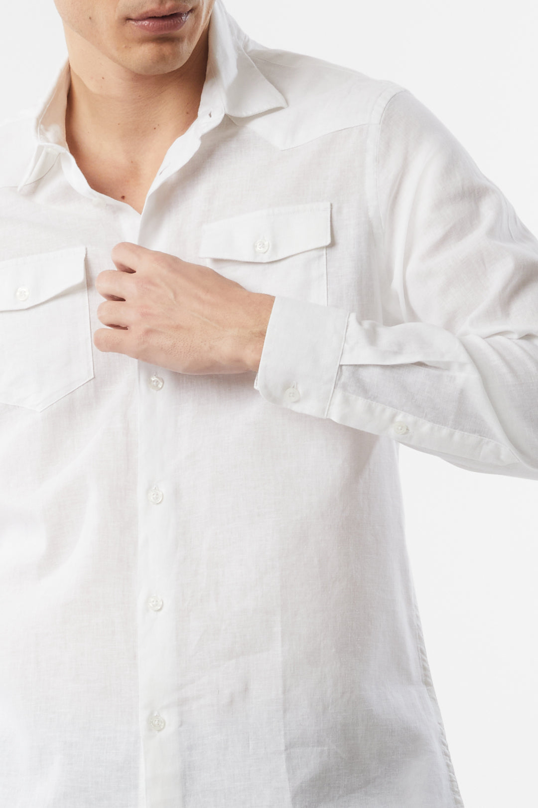 Camicia misto lino doppia tasca