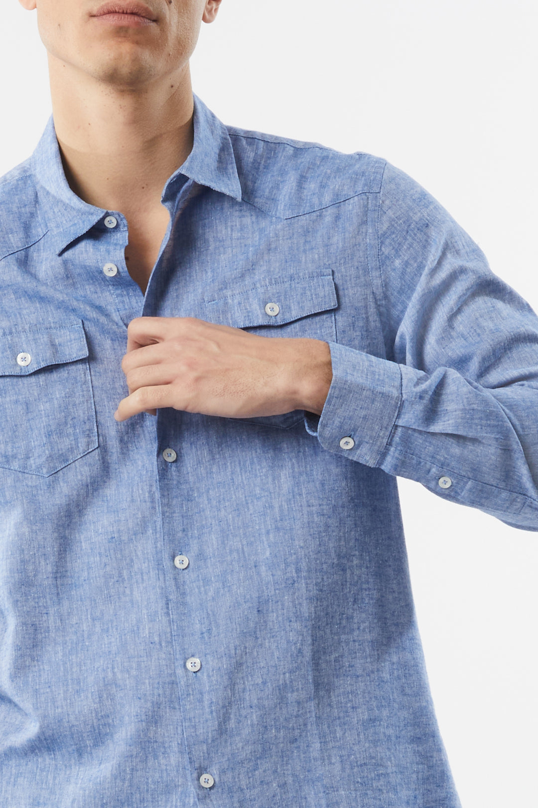 Camicia misto lino doppia tasca
