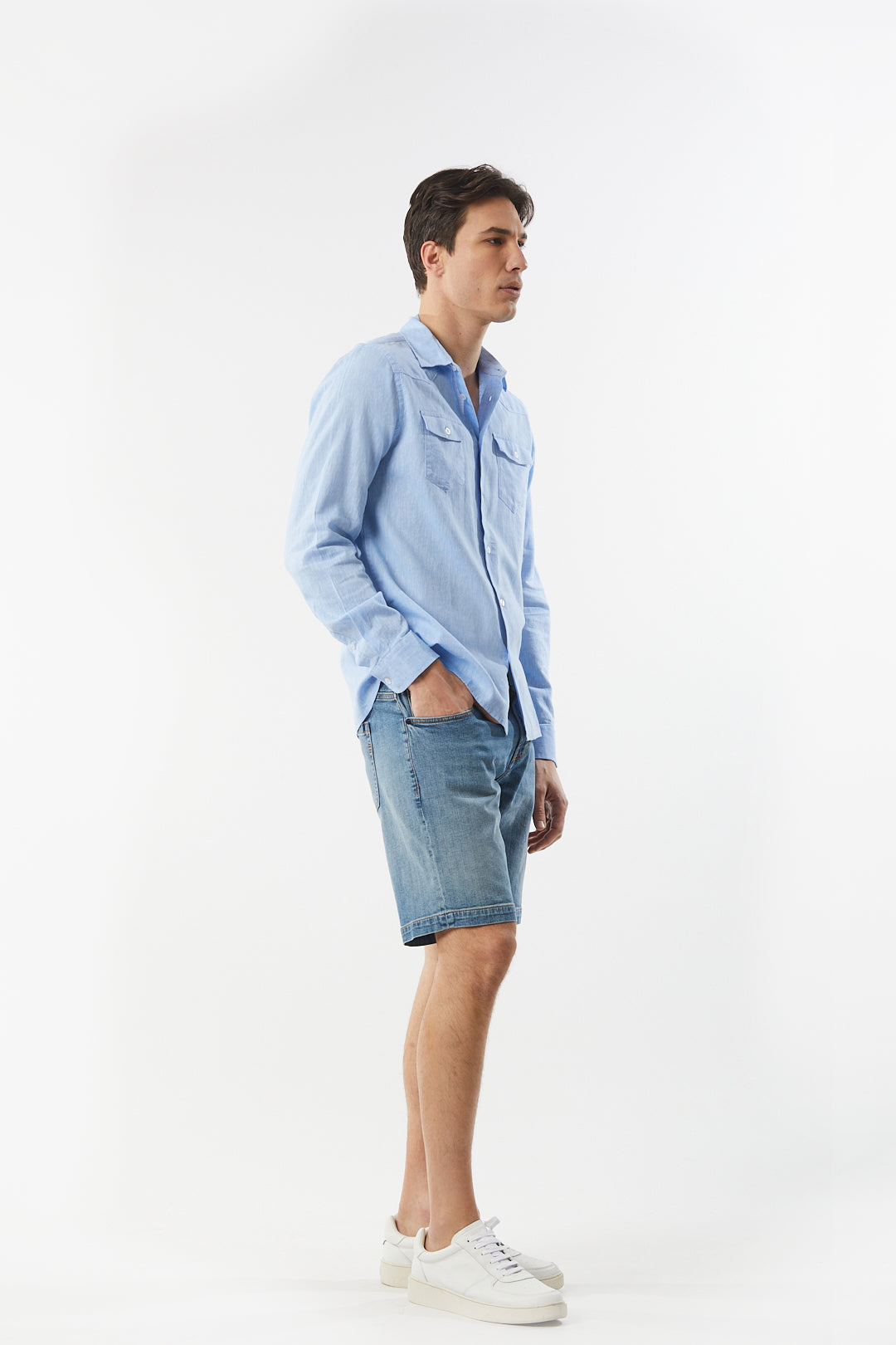 Camicia misto lino doppia tasca