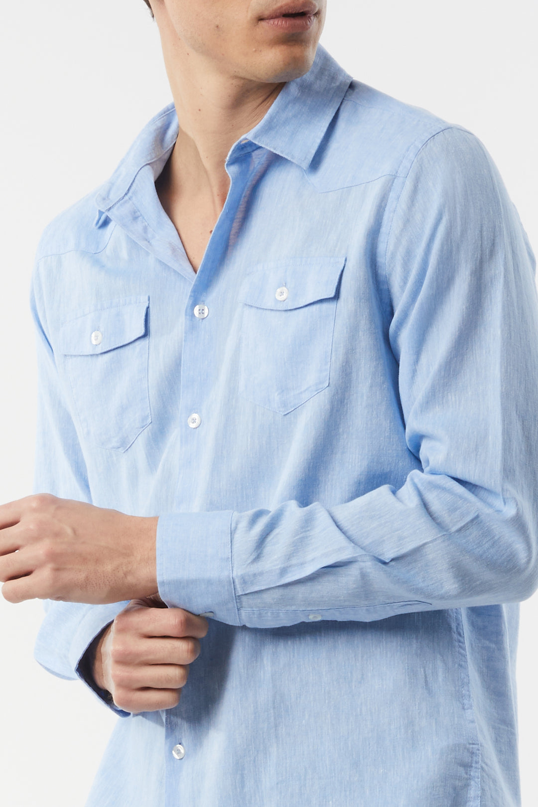 Camicia misto lino doppia tasca