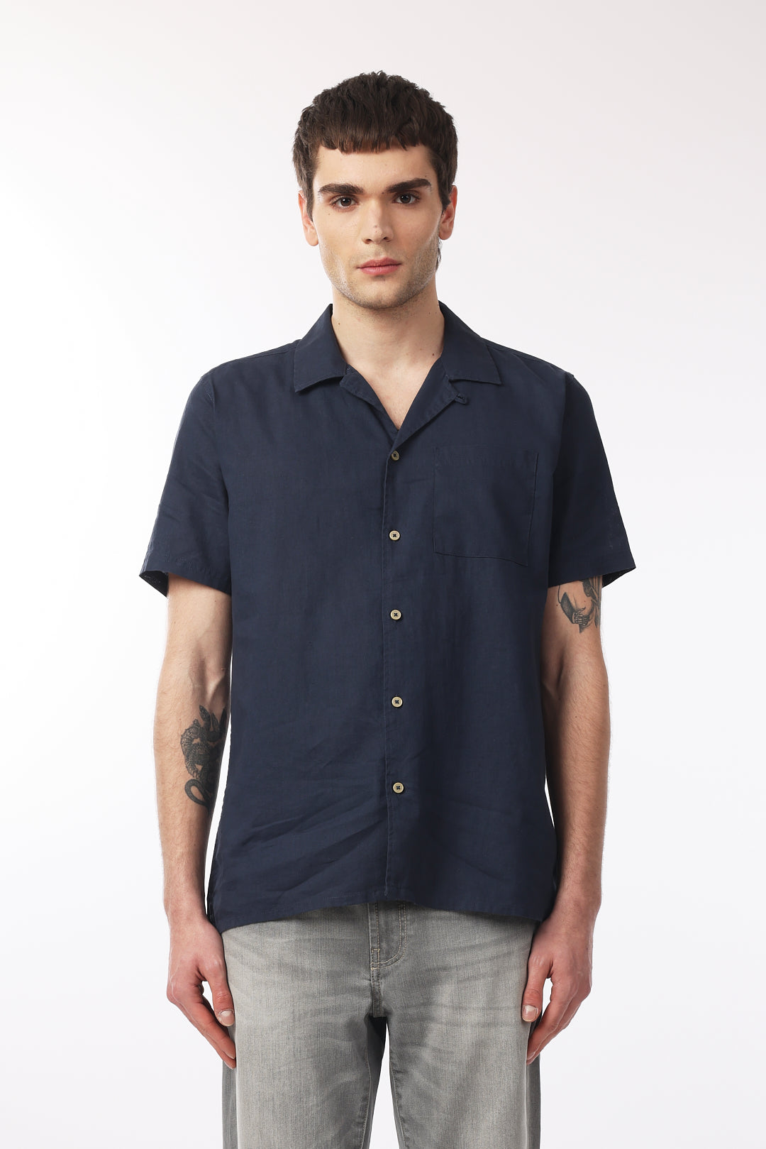Camicia bowling misto lino