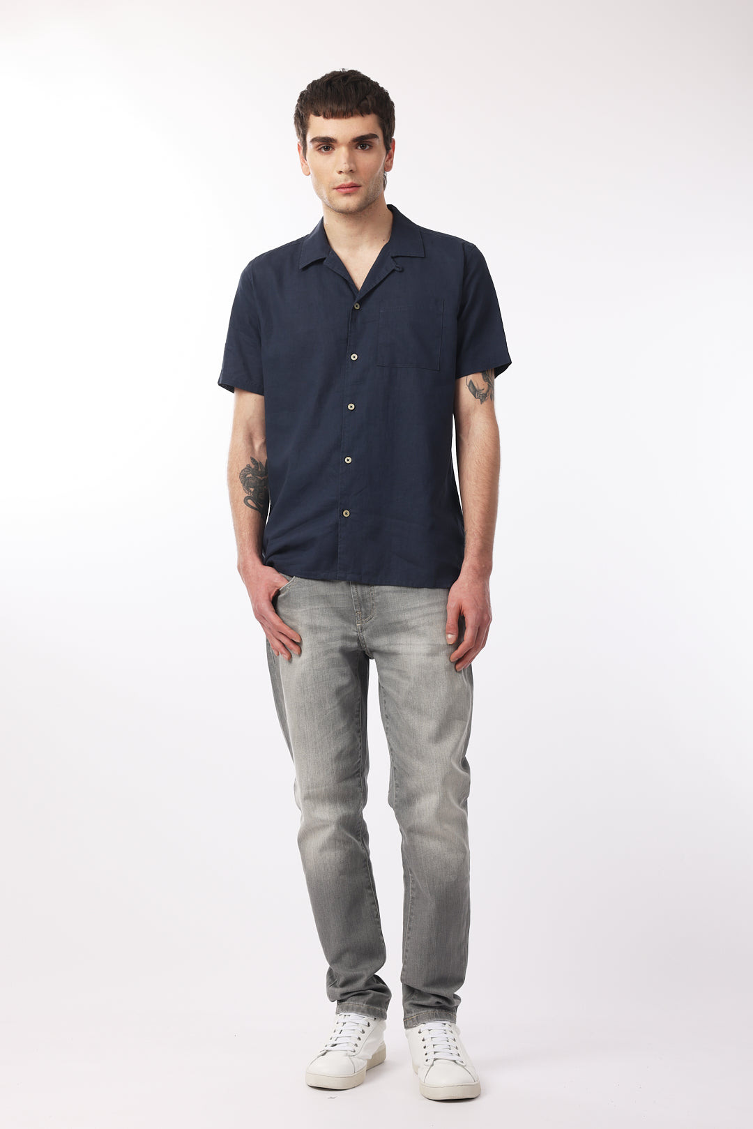 Camicia bowling misto lino