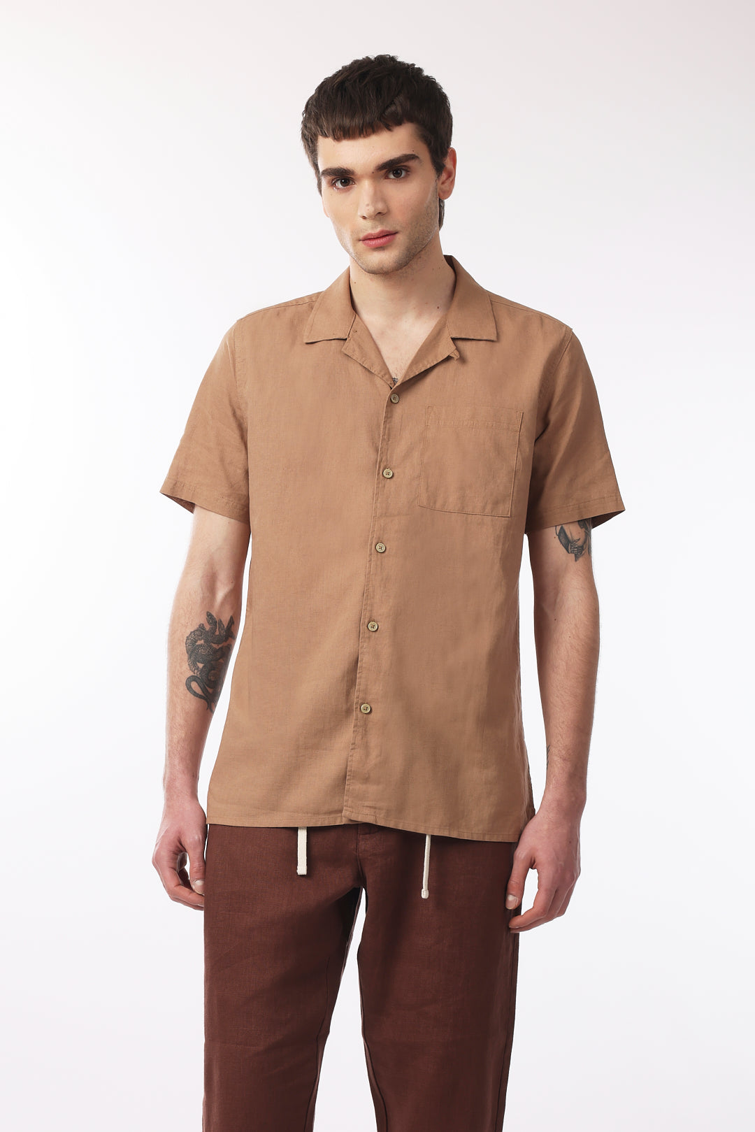 Camicia bowling misto lino