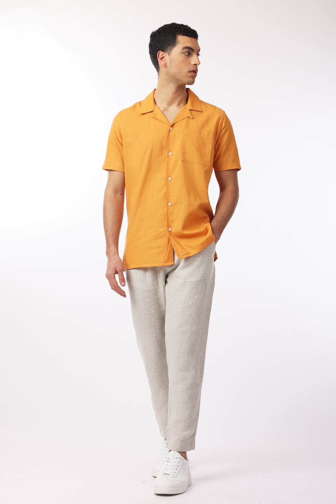 Camicia bowling misto lino