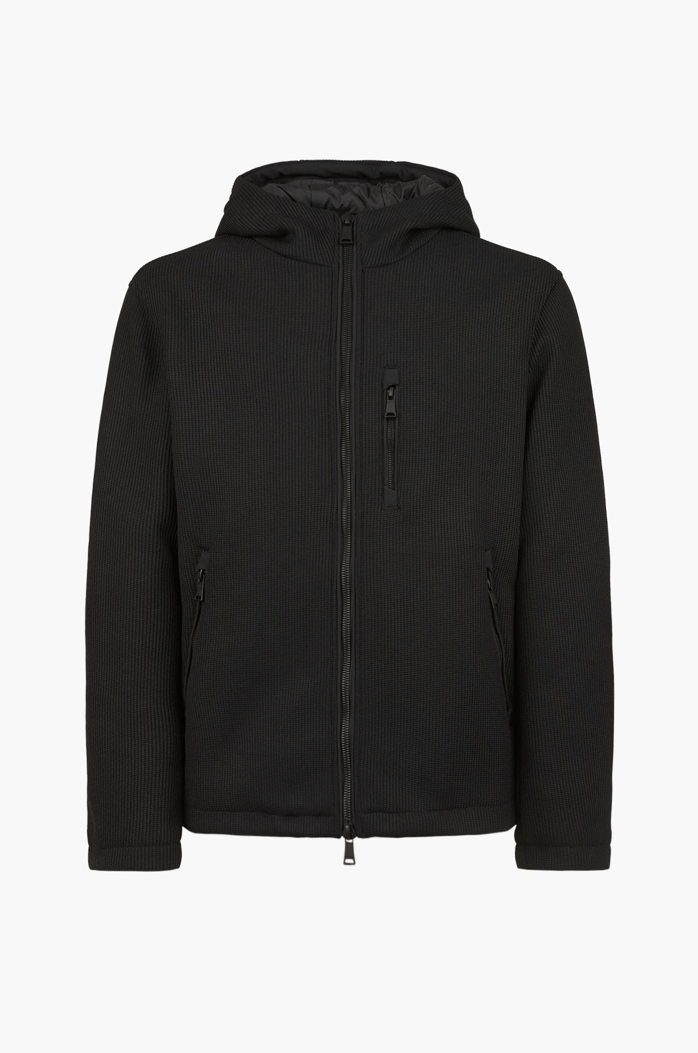 Giubbotto tecnico effetto maglia con cappuccio