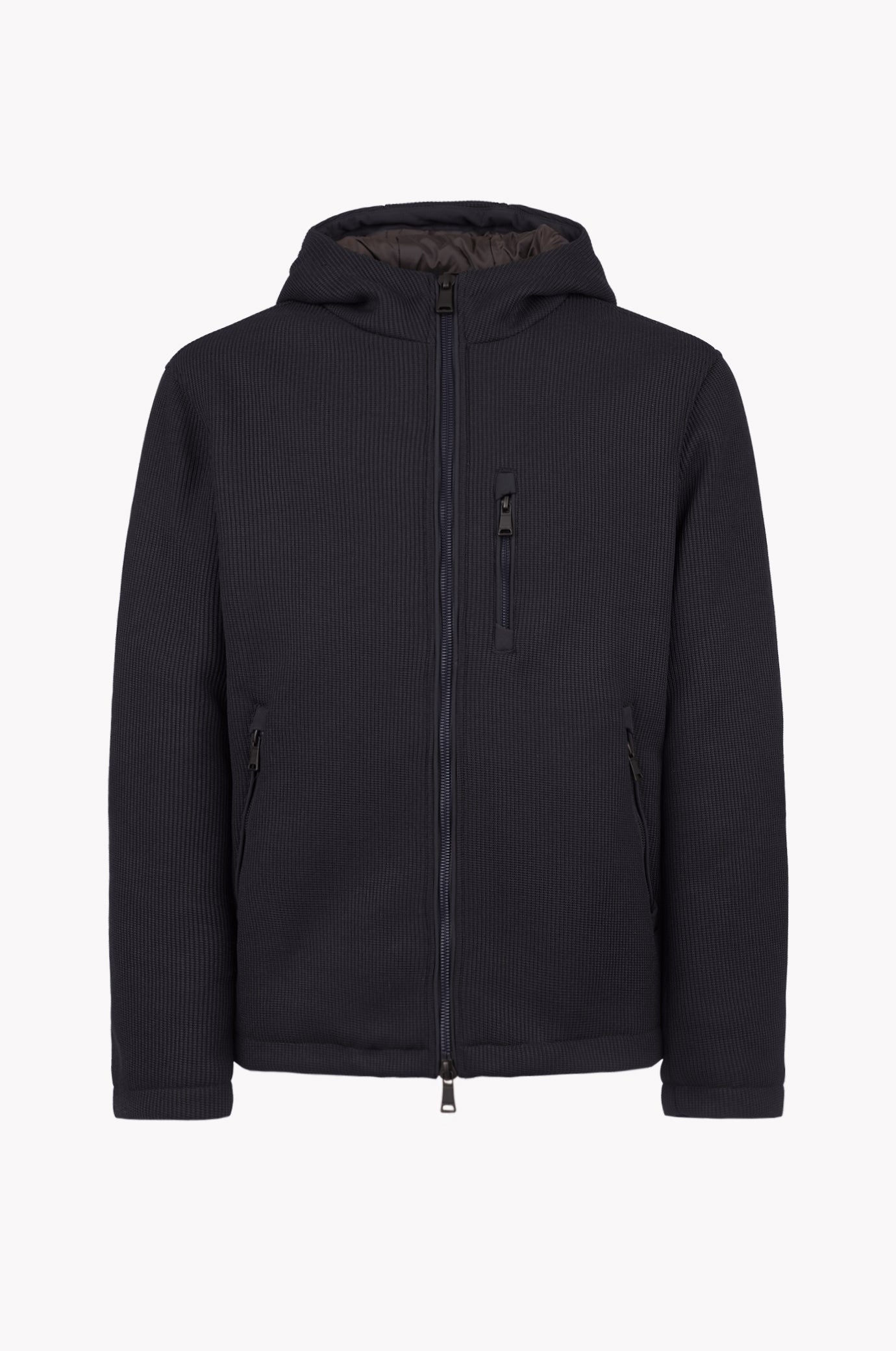 Giubbotto tecnico effetto maglia con cappuccio
