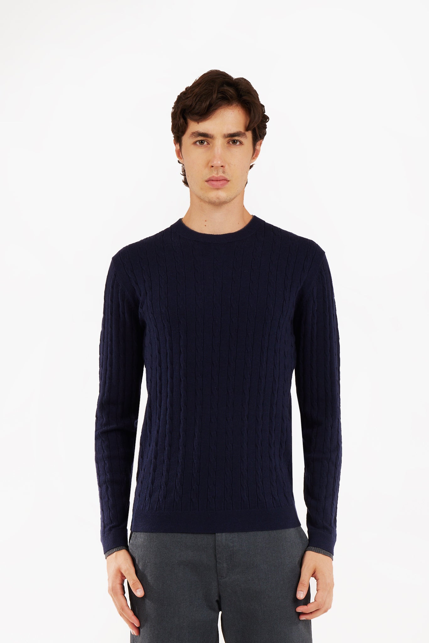 Pullover con trama intrecciata misto lana