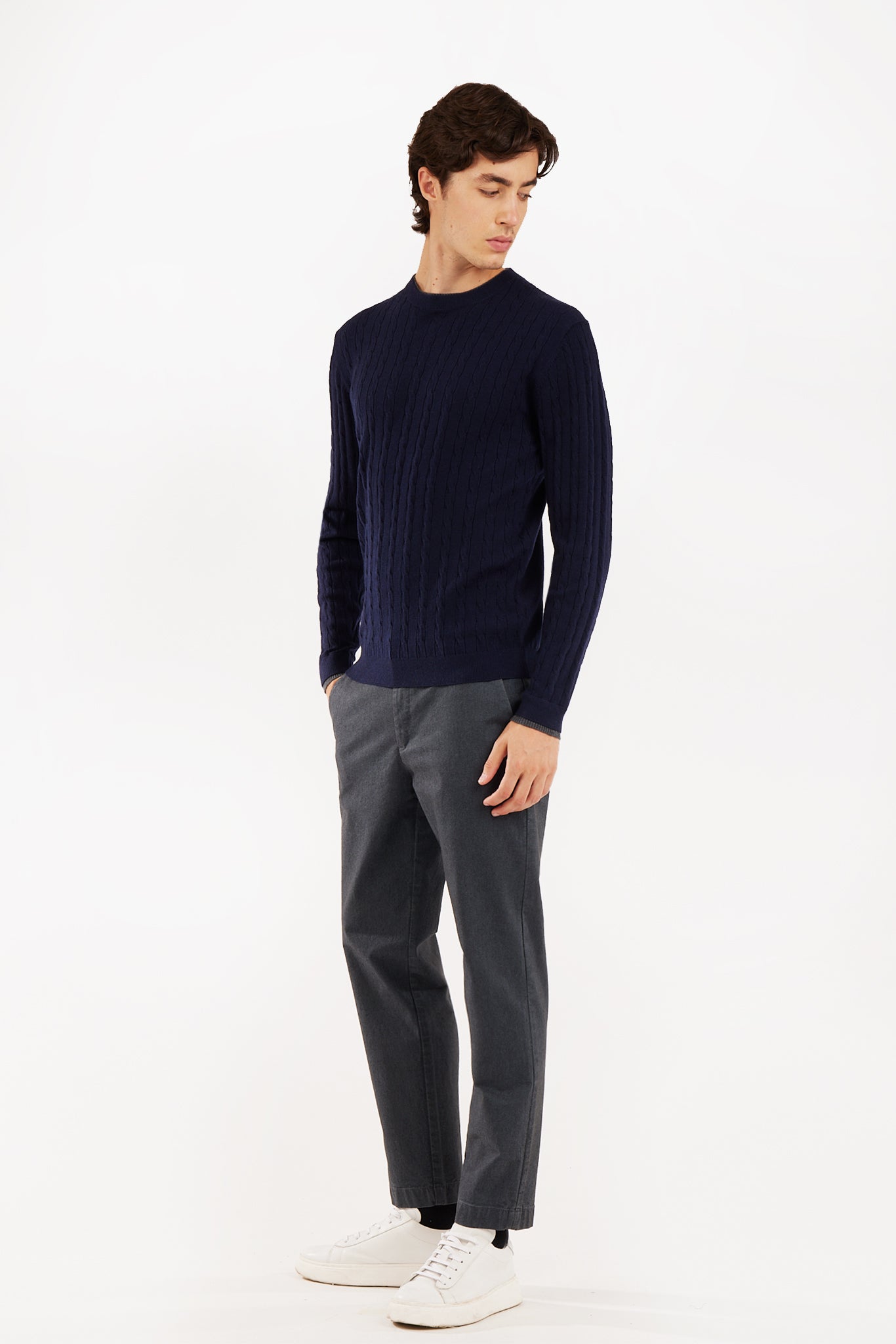 Pullover con trama intrecciata misto lana
