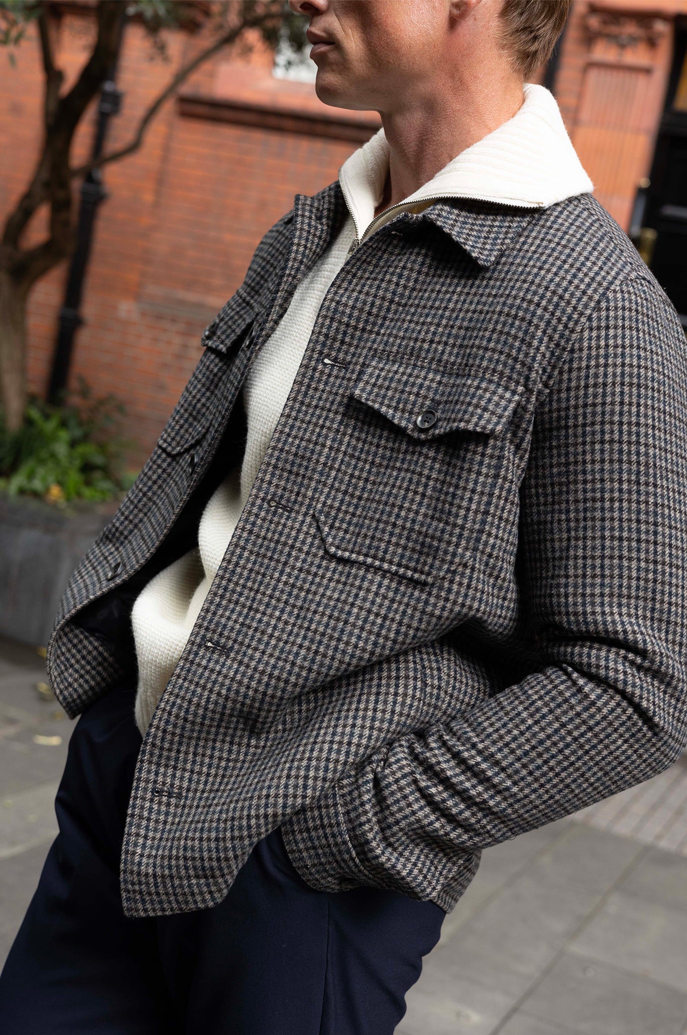 Giacca camicia misto lana con trama