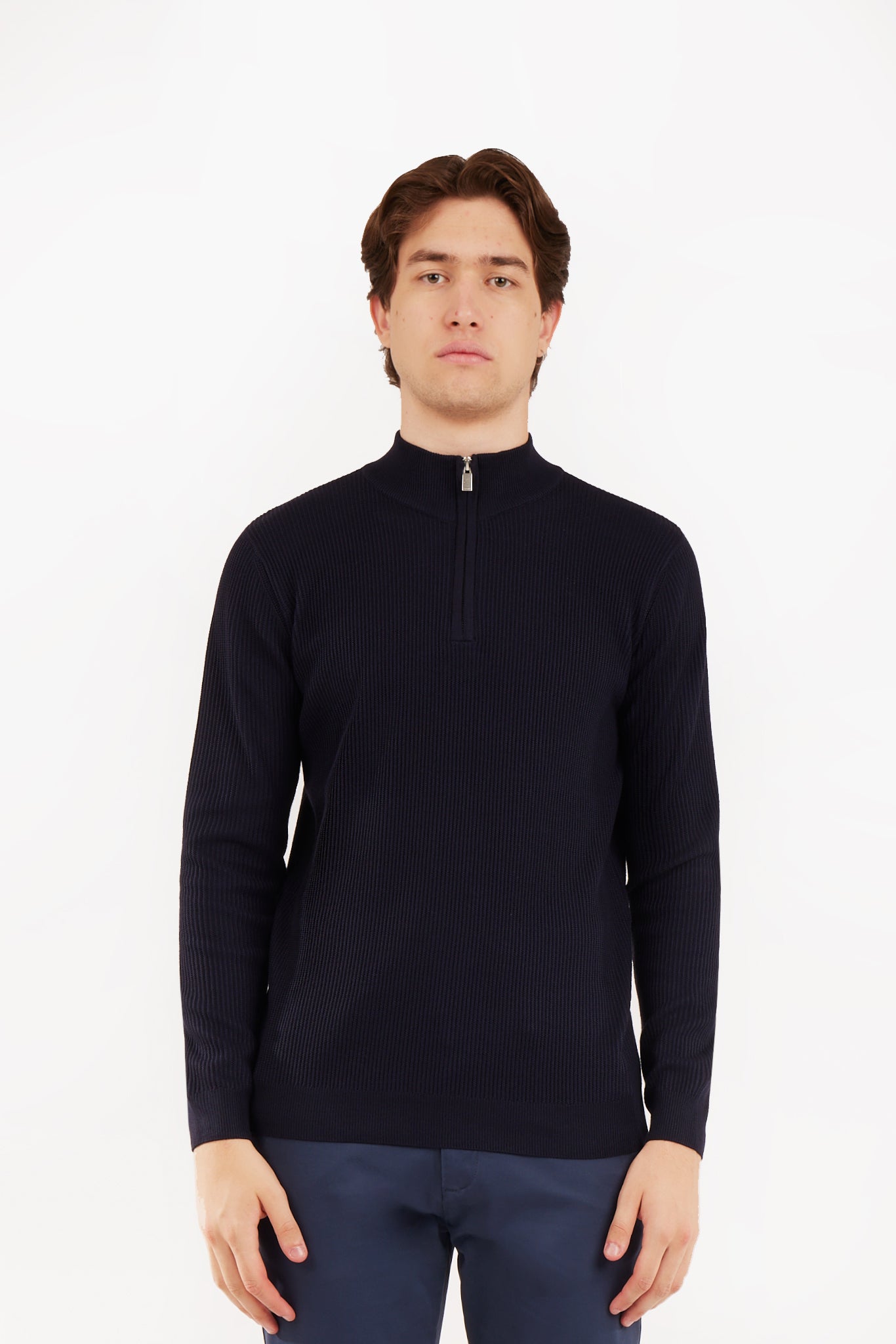 Pullover a coste mezza zip