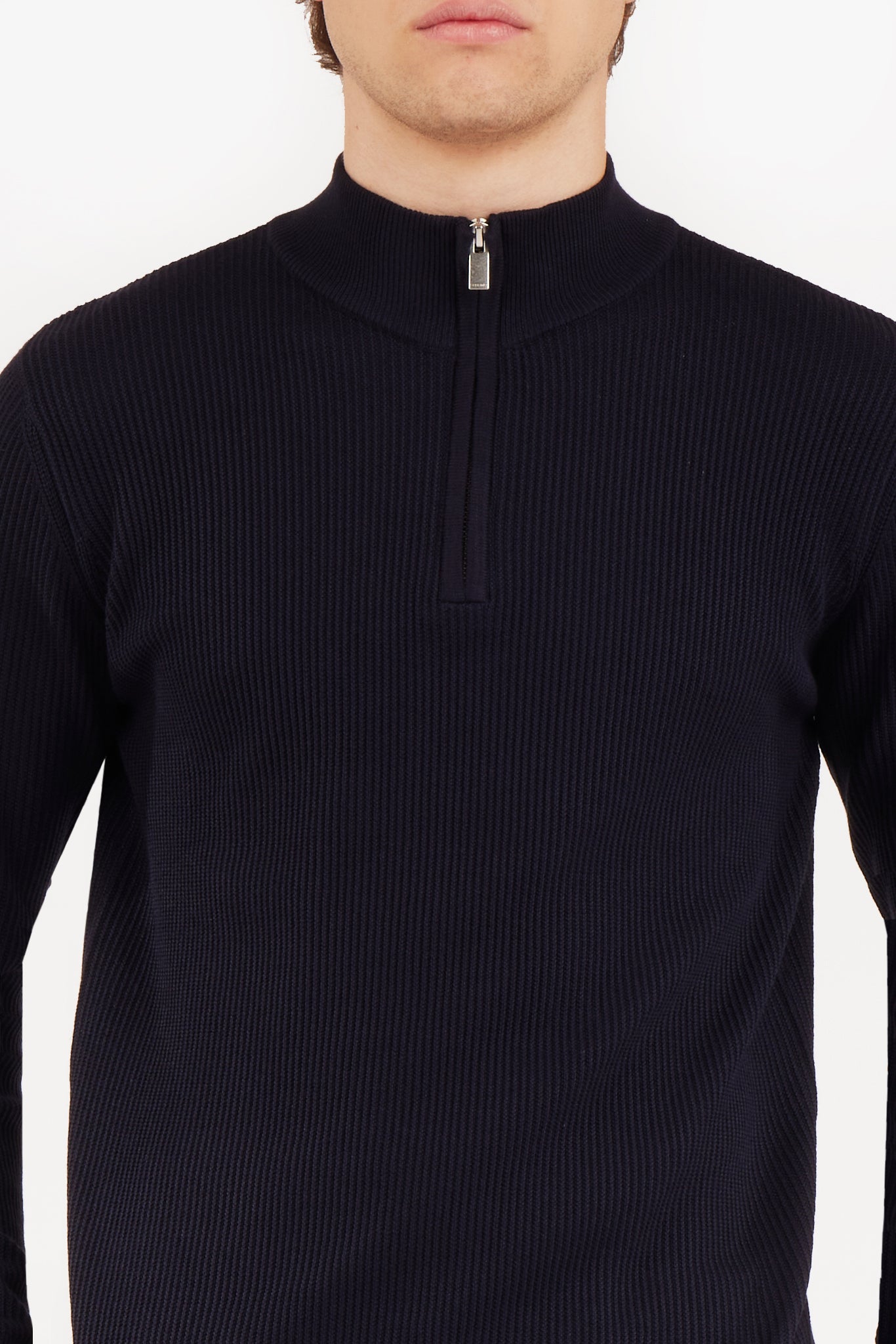 Pullover a coste mezza zip