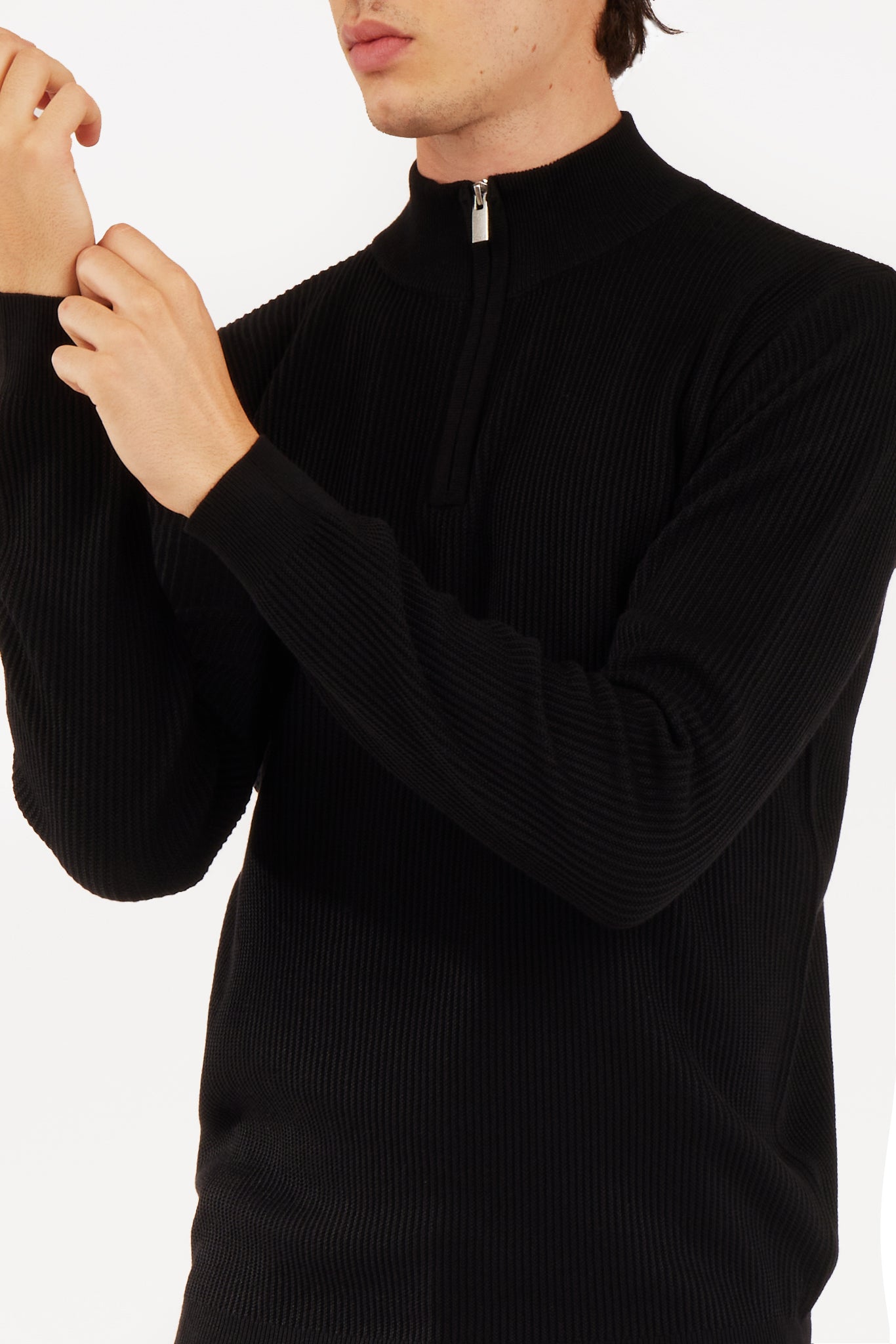 Pullover a coste mezza zip