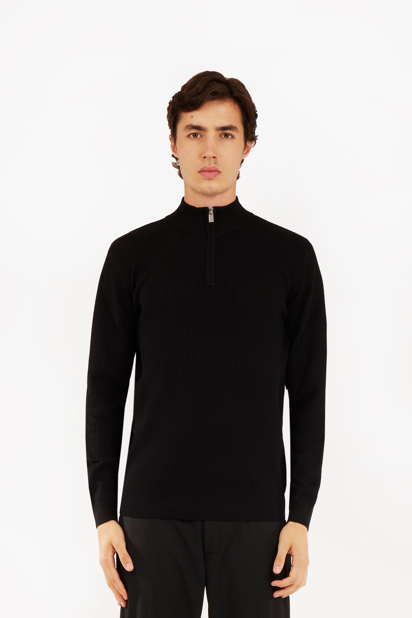 Pullover a coste mezza zip