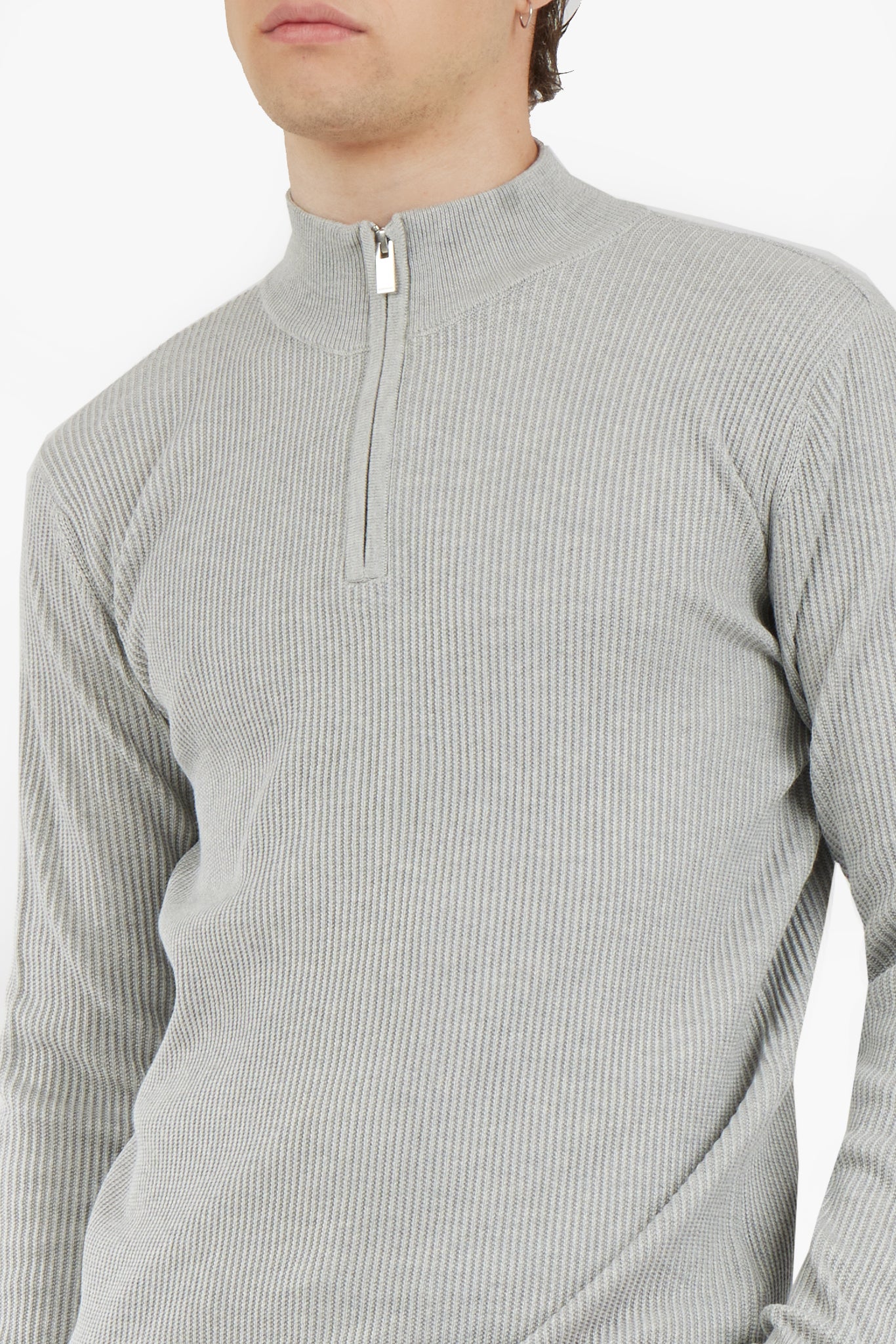 Pullover a coste mezza zip