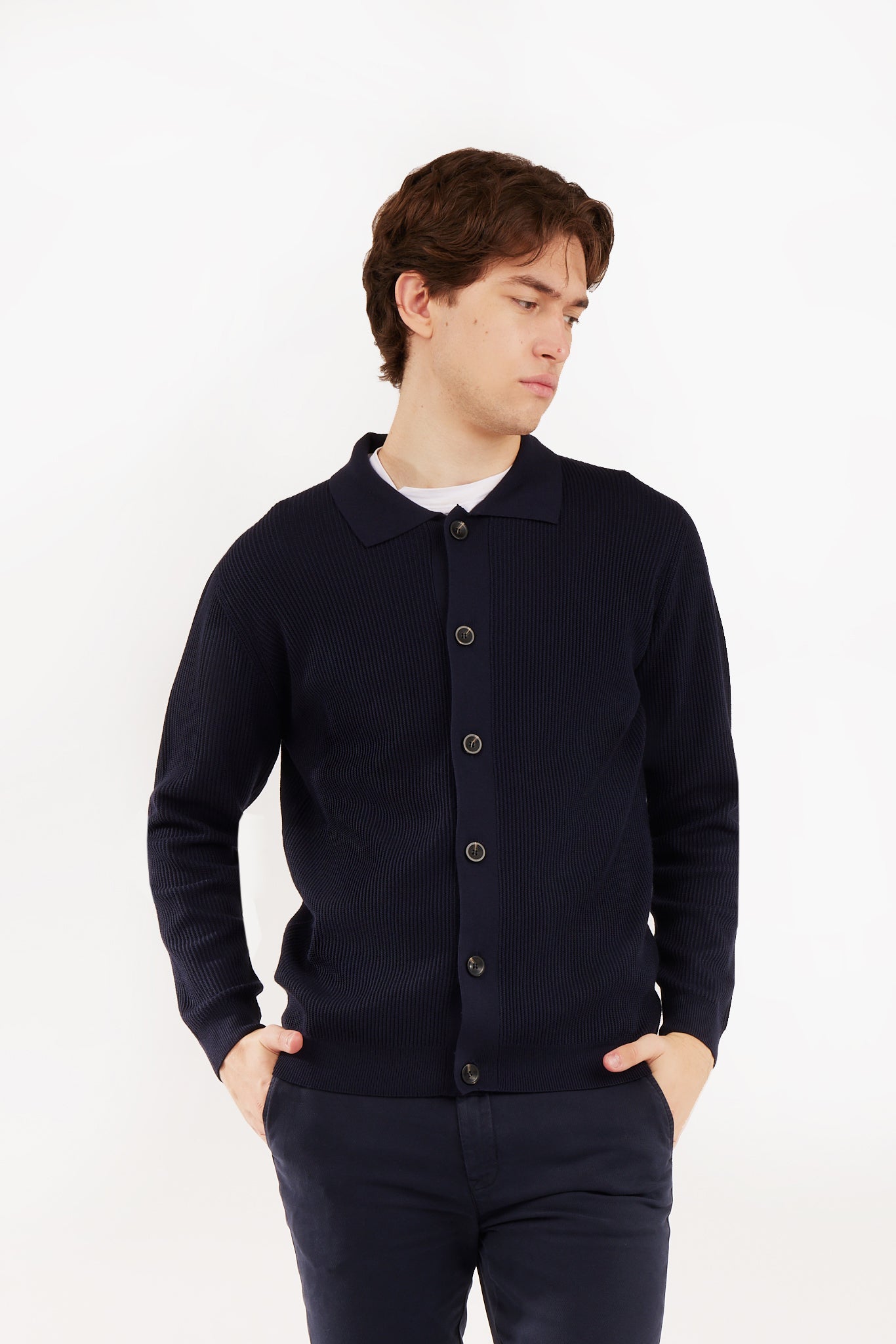 Cardigan con trama collo camicia