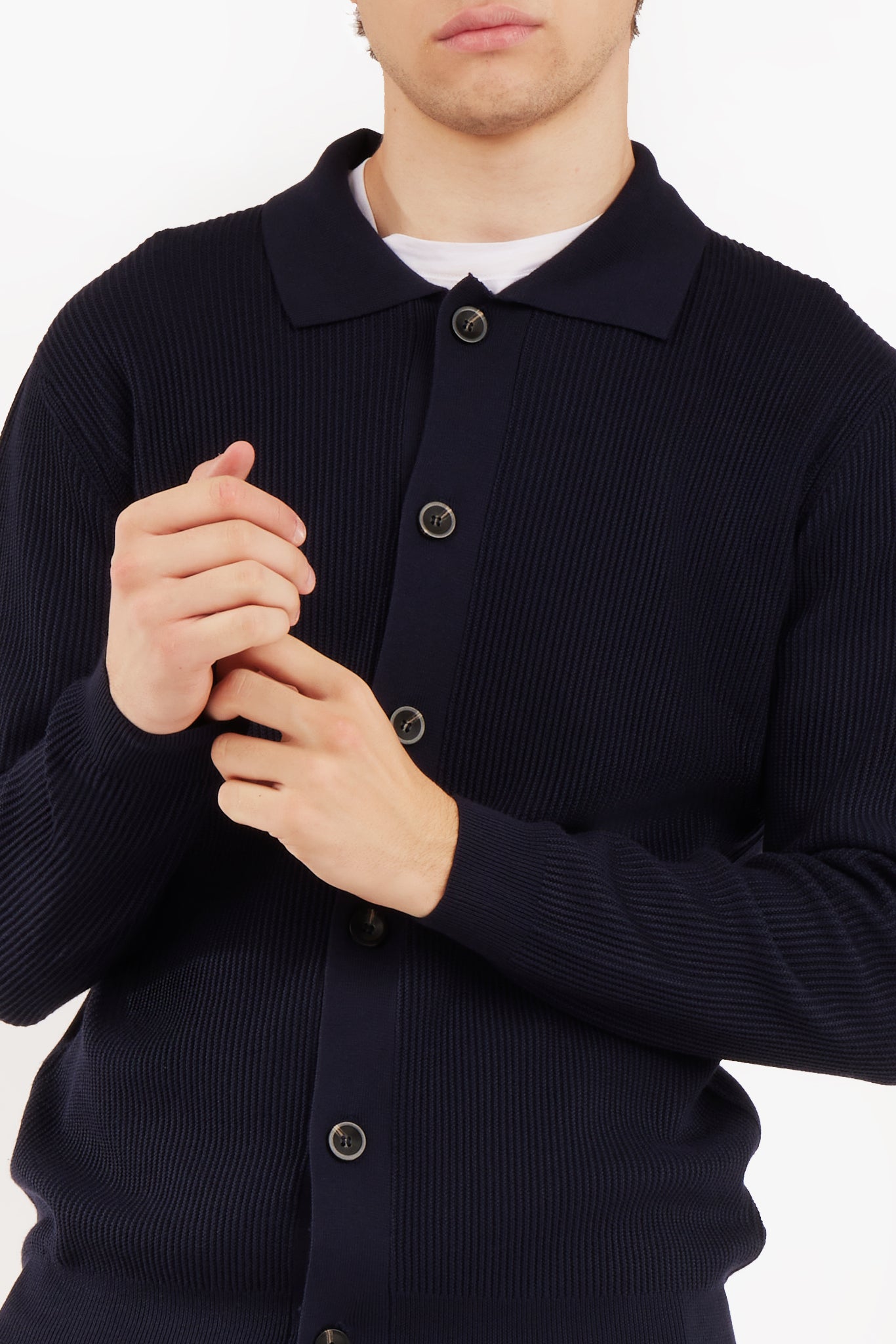 Cardigan con trama collo camicia