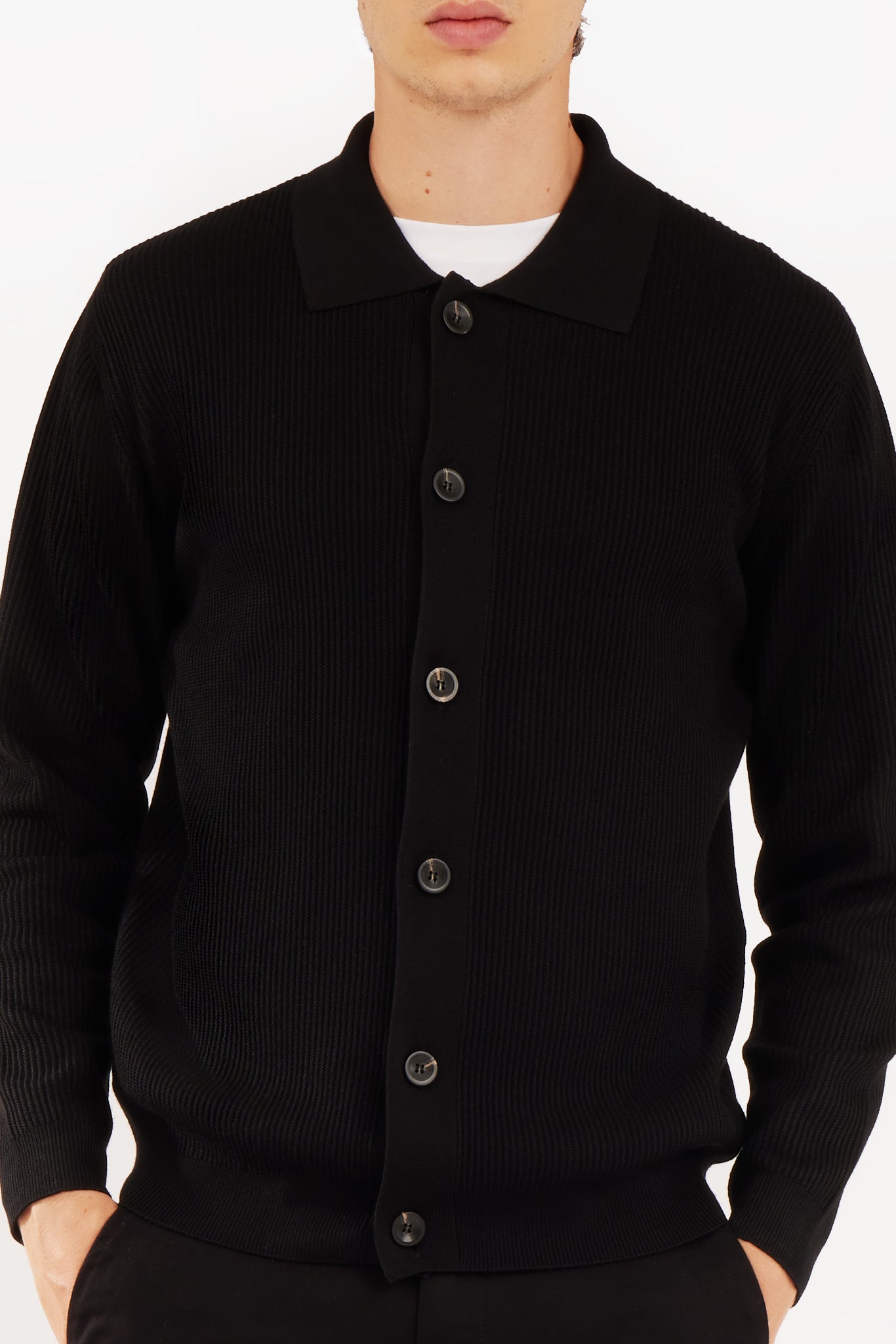 Cardigan con trama collo camicia