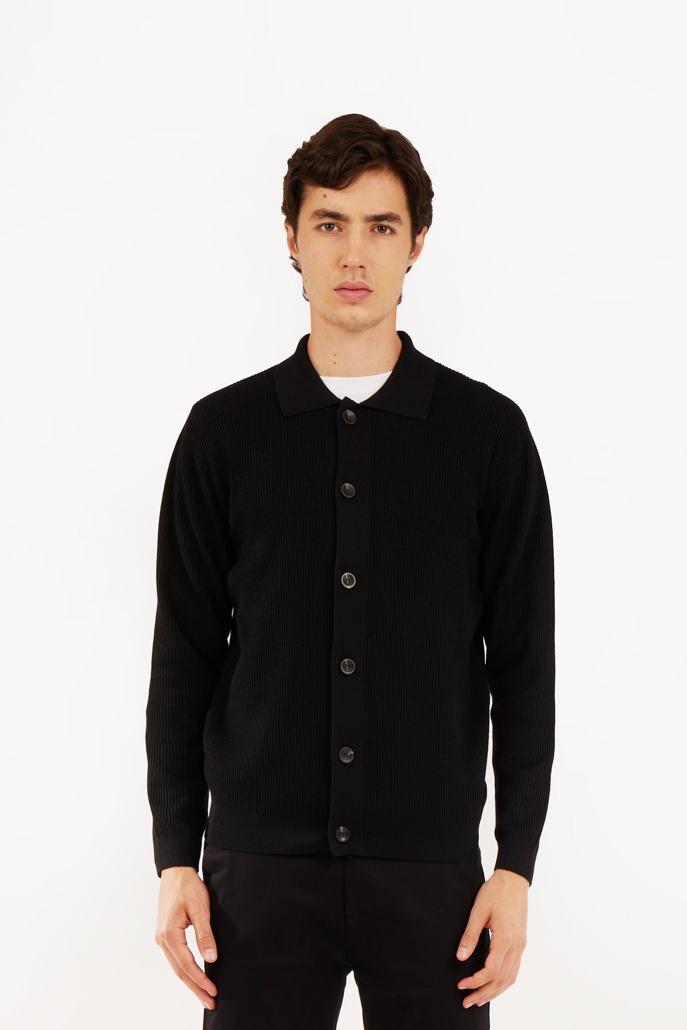 Cardigan con trama collo camicia