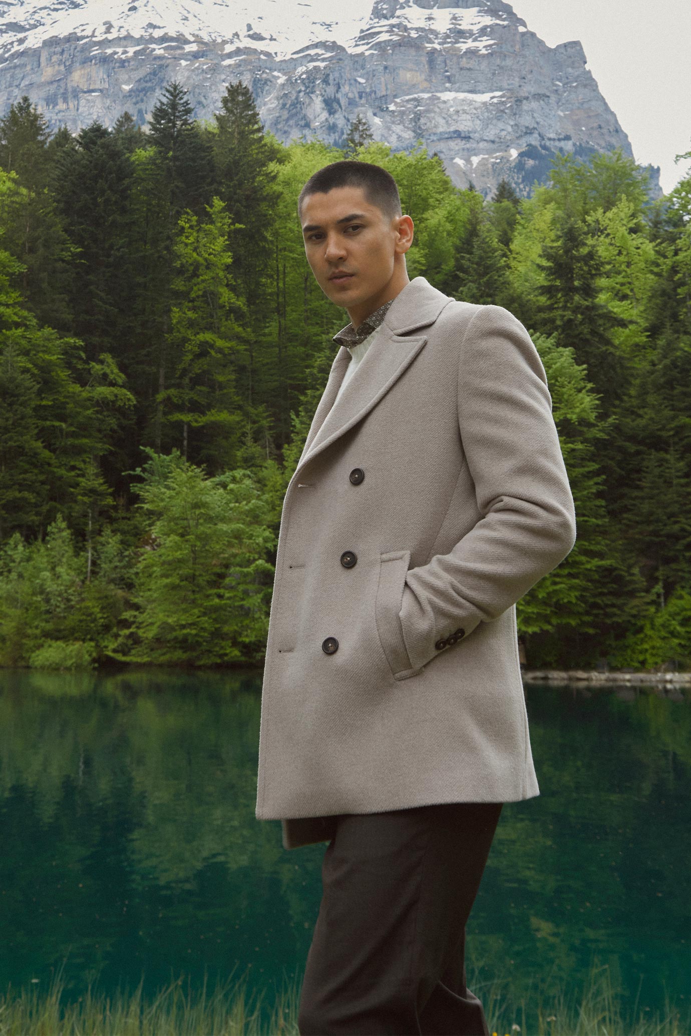 Cappotto peacot misto lana|Colore:Tortora