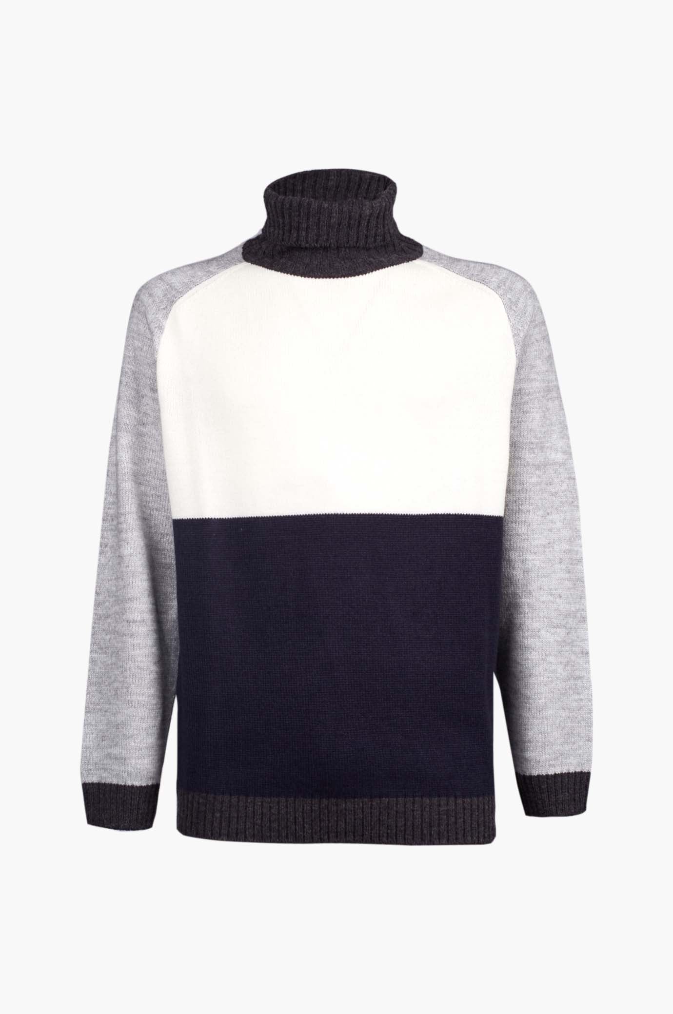 Dolcevita misto lana color block|Colore:Blu/off white