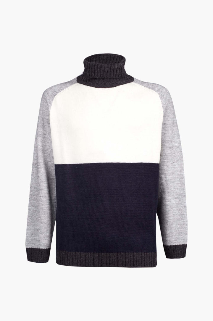 Dolcevita misto lana color block|Colore:Blu/off white