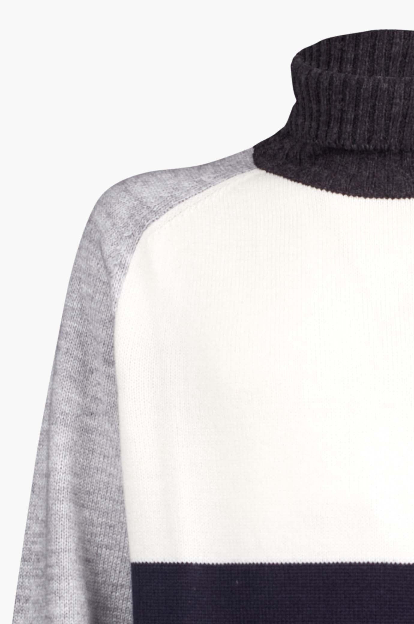 Dolcevita misto lana color block|Colore:Blu/off white