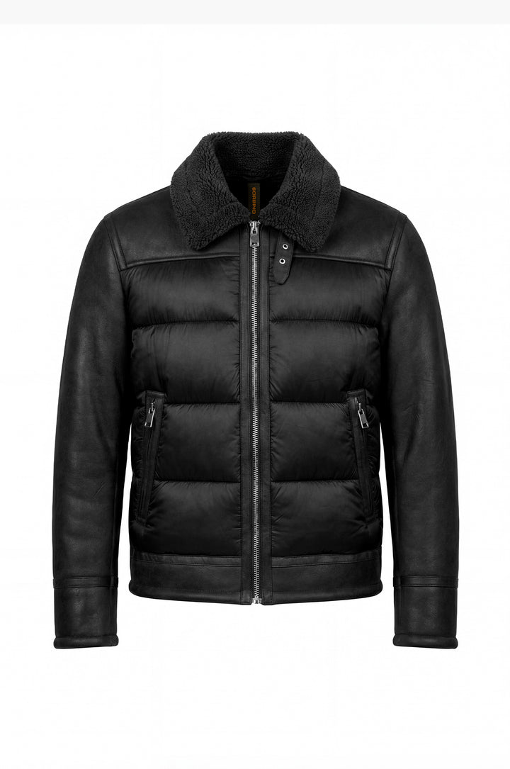 Giubbotto piumino effetto montone|Colore:Nero