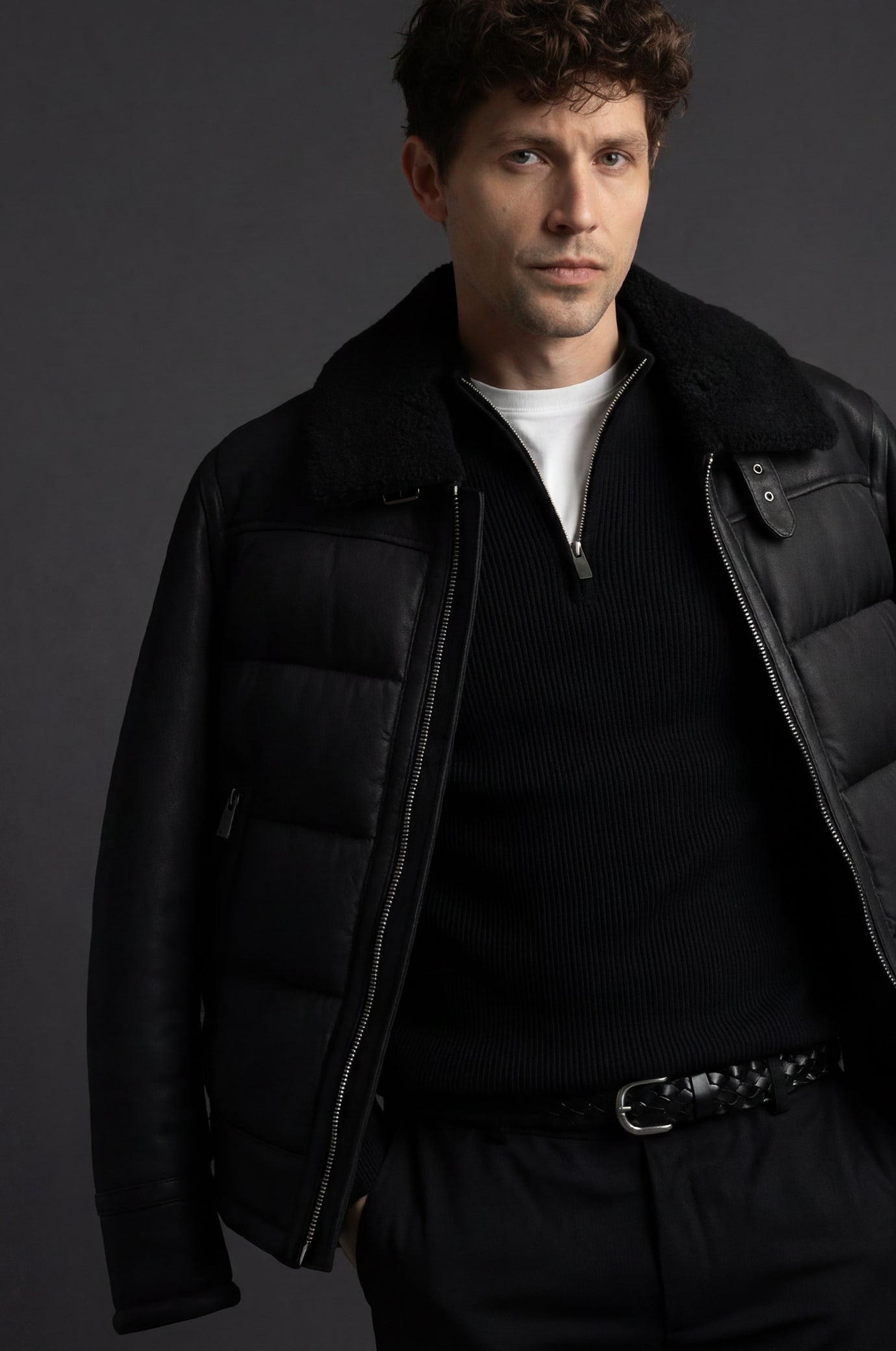 Giubbotto piumino effetto montone|Colore:Nero