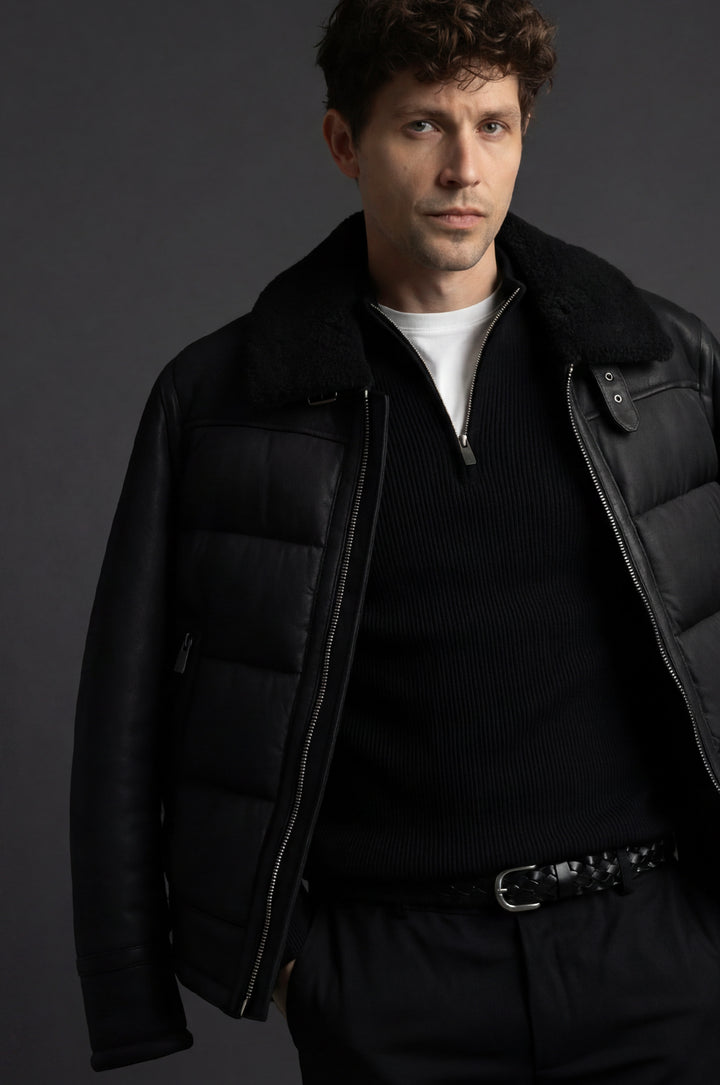 Giubbotto piumino effetto montone|Colore:Nero