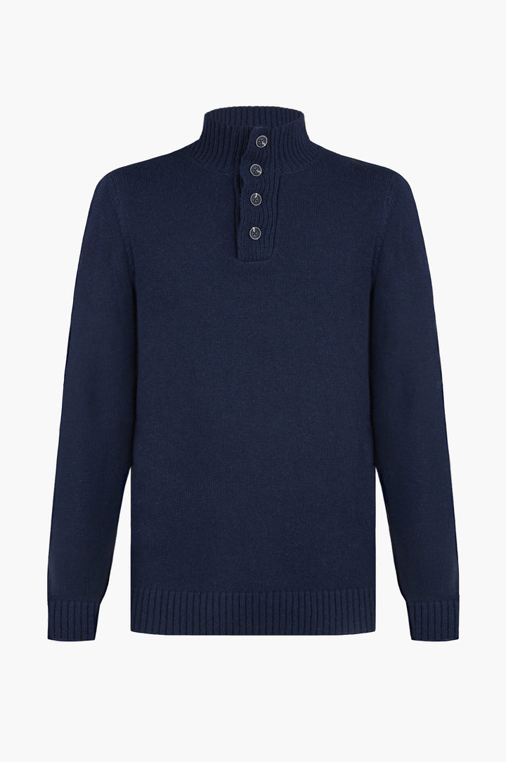 Pullover lupetto misto lana con bottoni|Colore:Blu/navy
