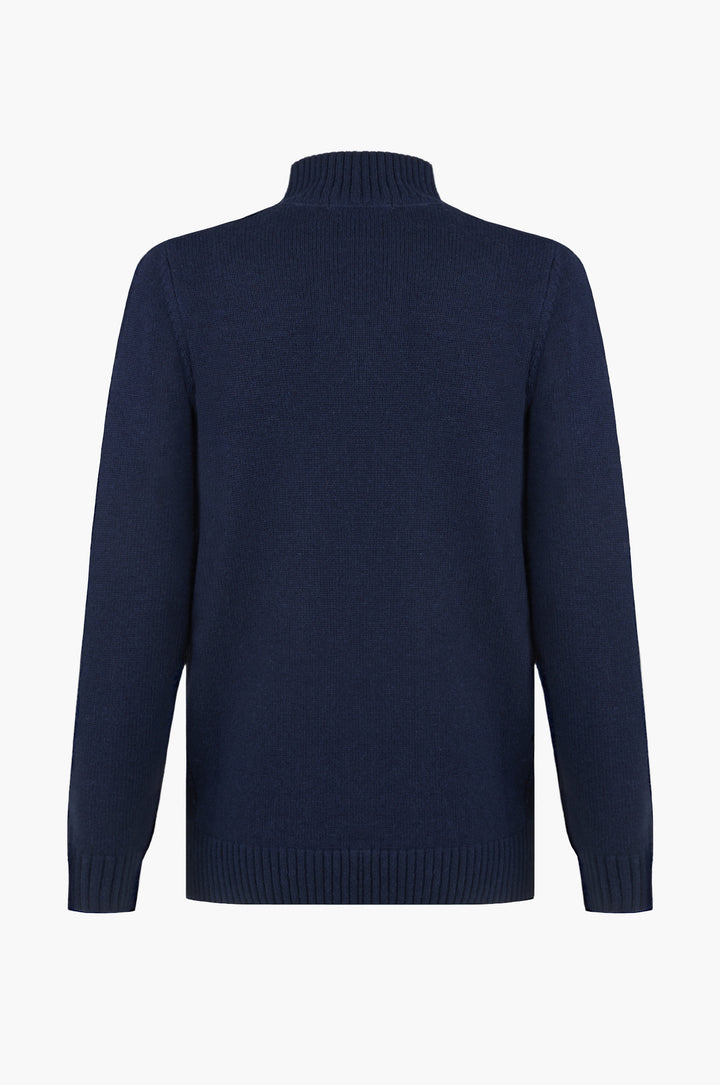 Pullover lupetto misto lana con bottoni|Colore:Blu/navy