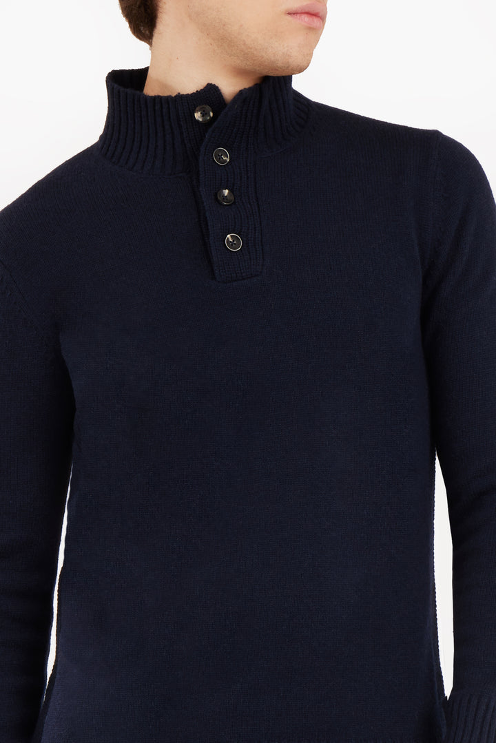 Pullover lupetto misto lana con bottoni|Colore:Blu/navy