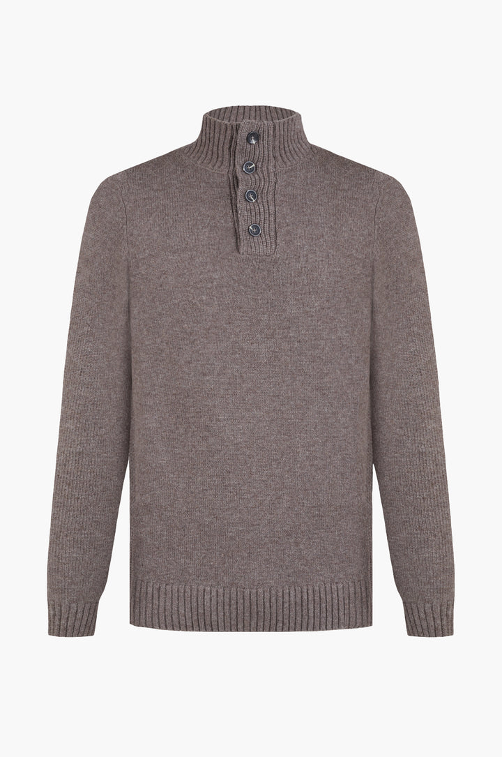 Pullover lupetto misto lana con bottoni|Colore:Fango/melange