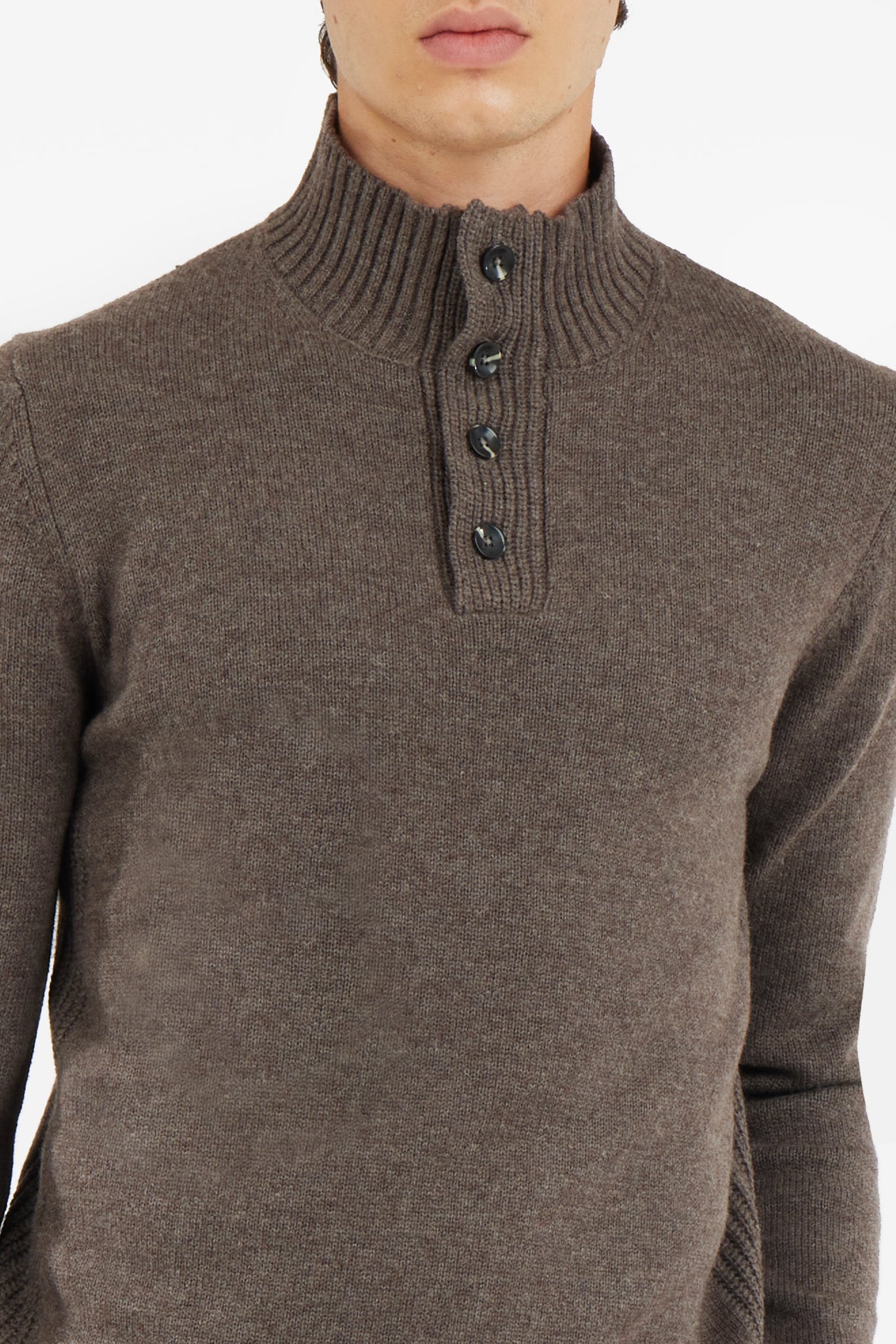 Pullover lupetto misto lana con bottoni|Colore:Fango/melange