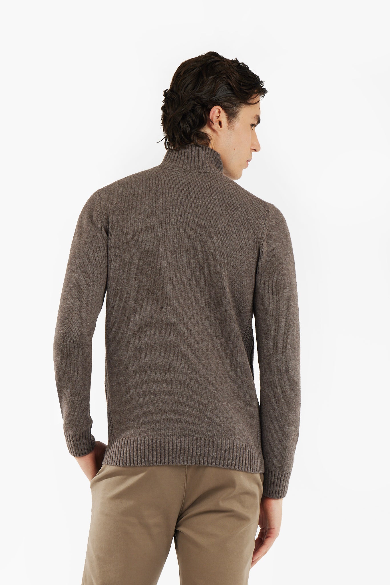 Pullover lupetto misto lana con bottoni|Colore:Fango/melange