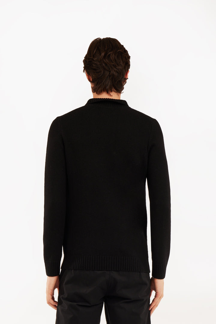 Pullover lupetto misto lana con bottoni|Colore:Nero