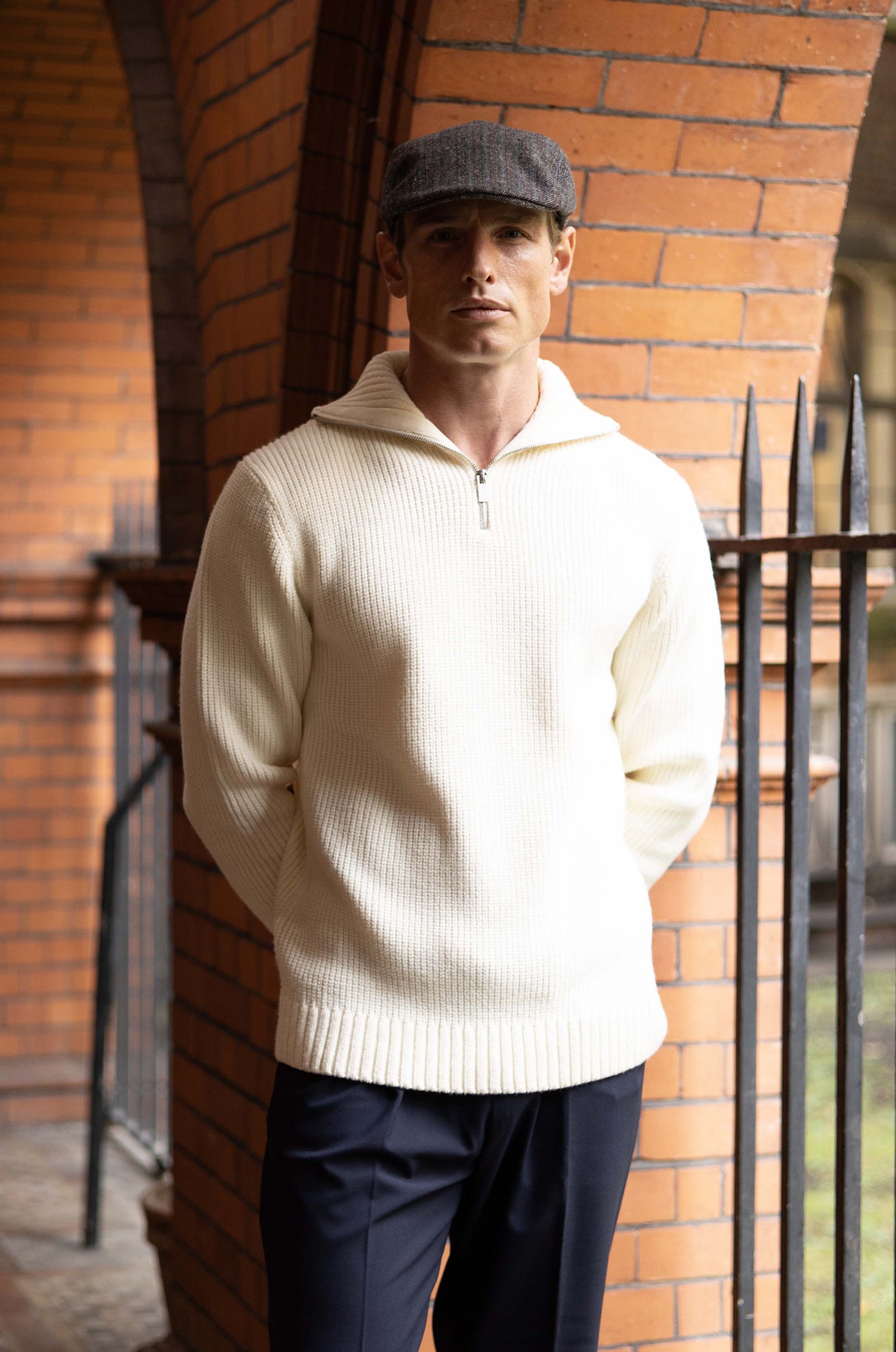 Pullover mezza zip con trama|Colore:Off white