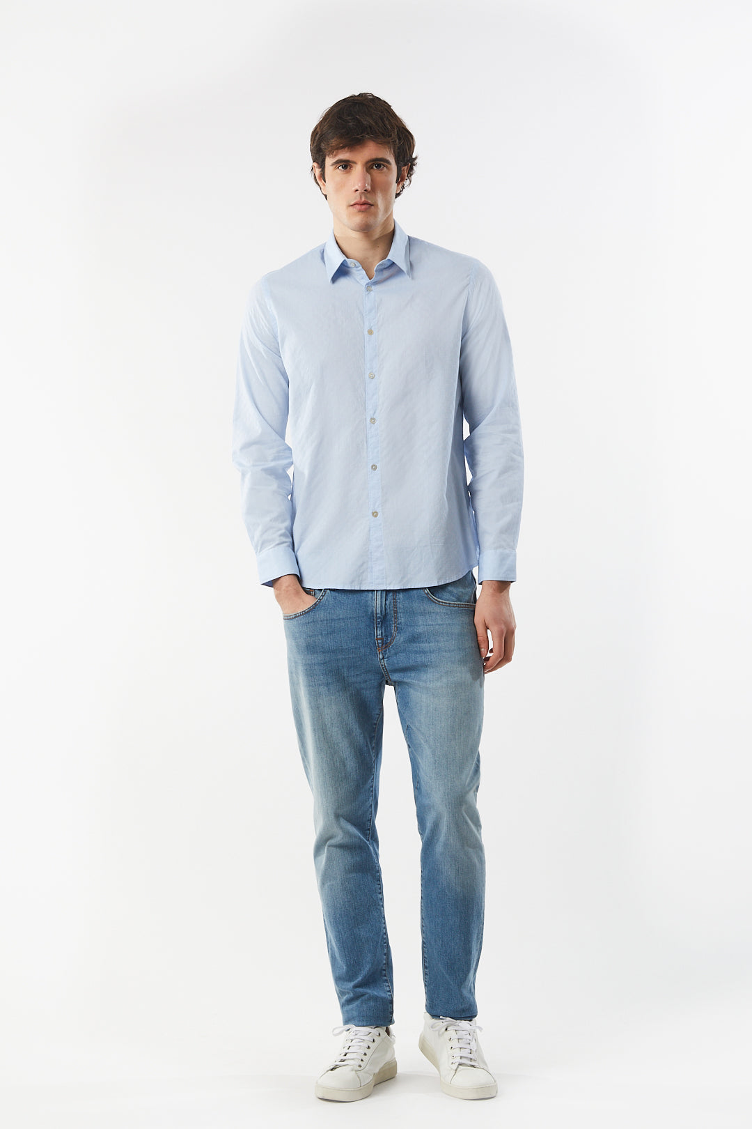 Camicia regular fit con micro trama|Colore:Azzurro