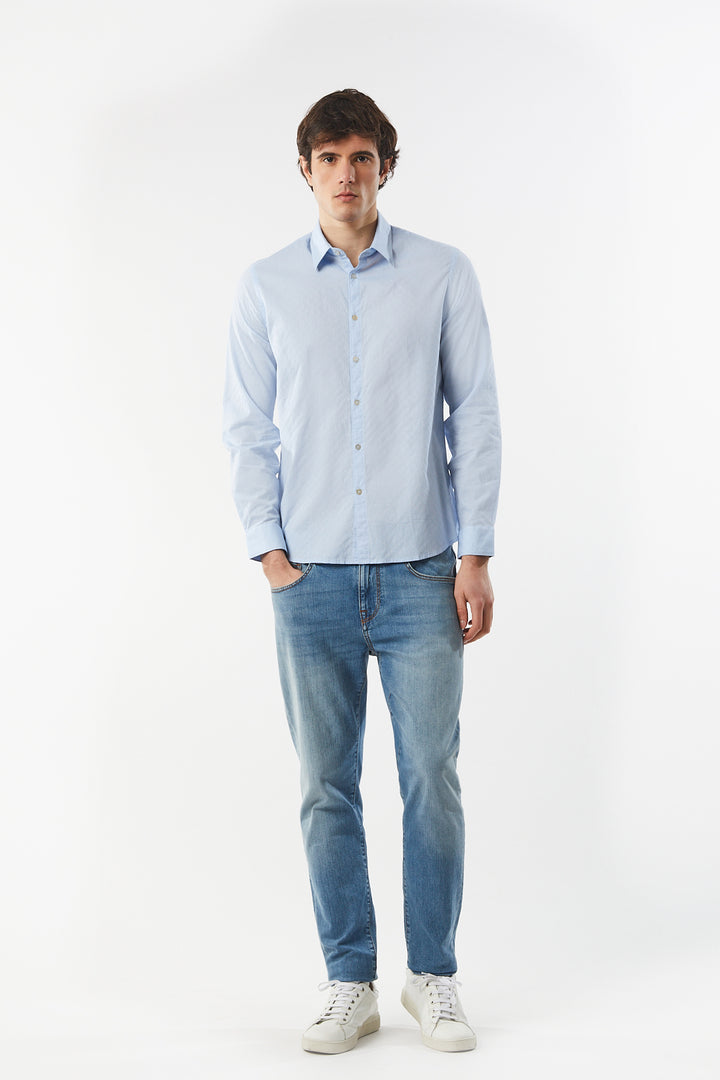 Camicia regular fit con micro trama|Colore:Azzurro