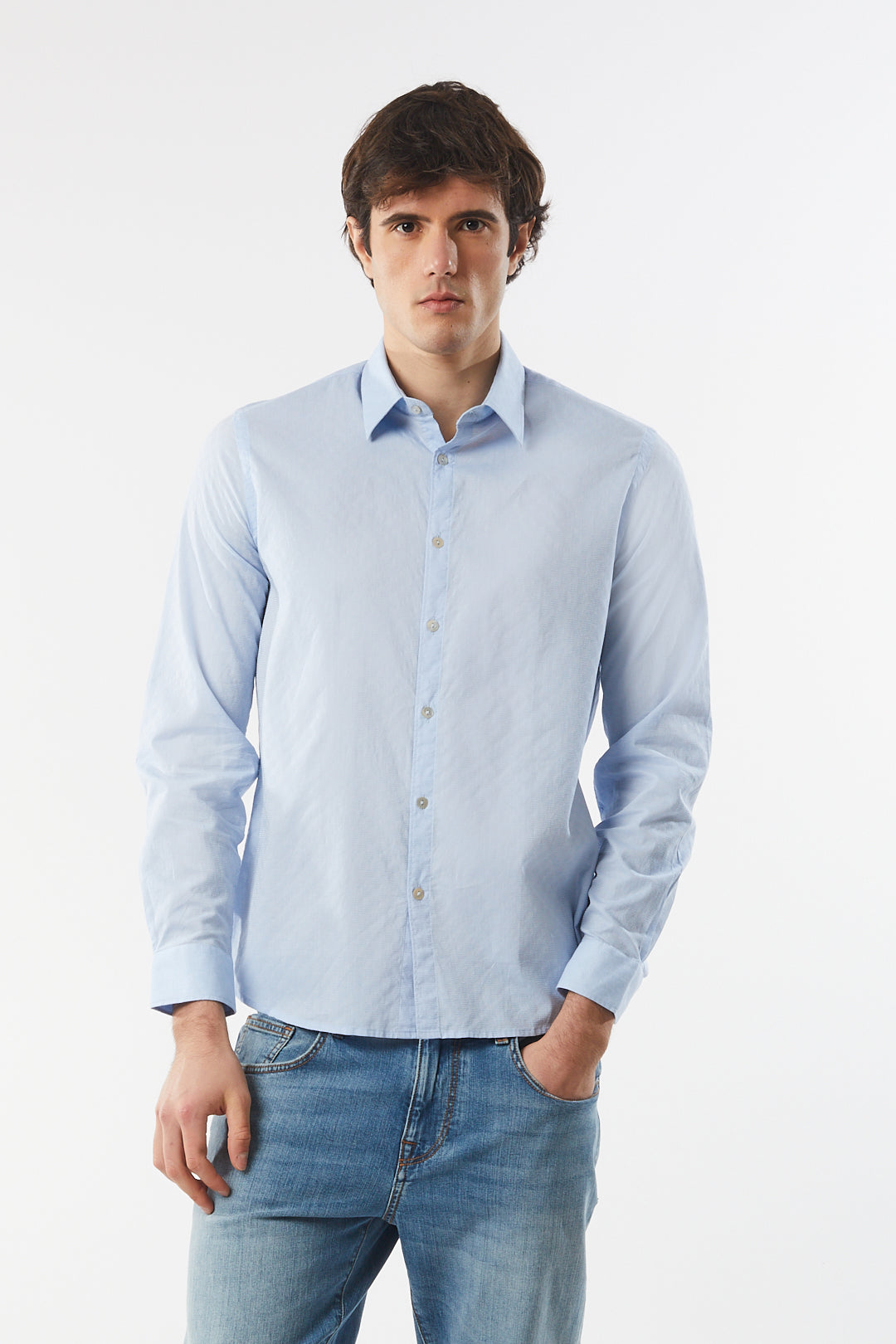 Camicia regular fit con micro trama|Colore:Azzurro