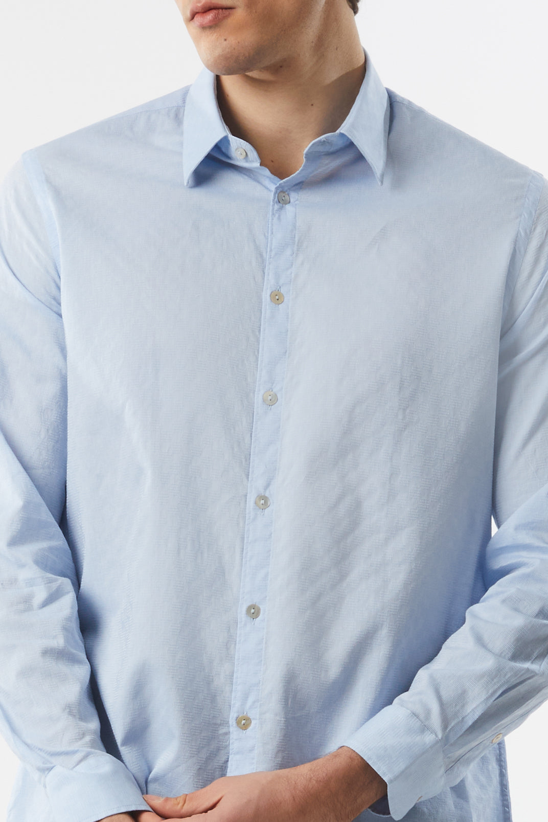 Camicia regular fit con micro trama|Colore:Azzurro