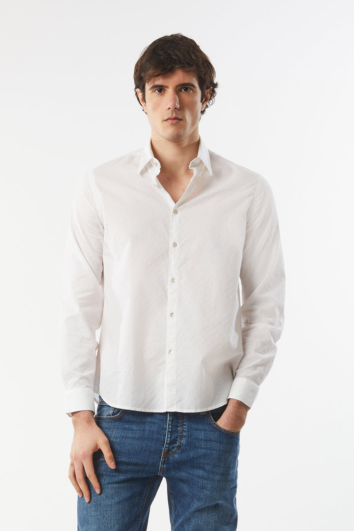 Camicia regular fit con micro trama|Colore:Bianco