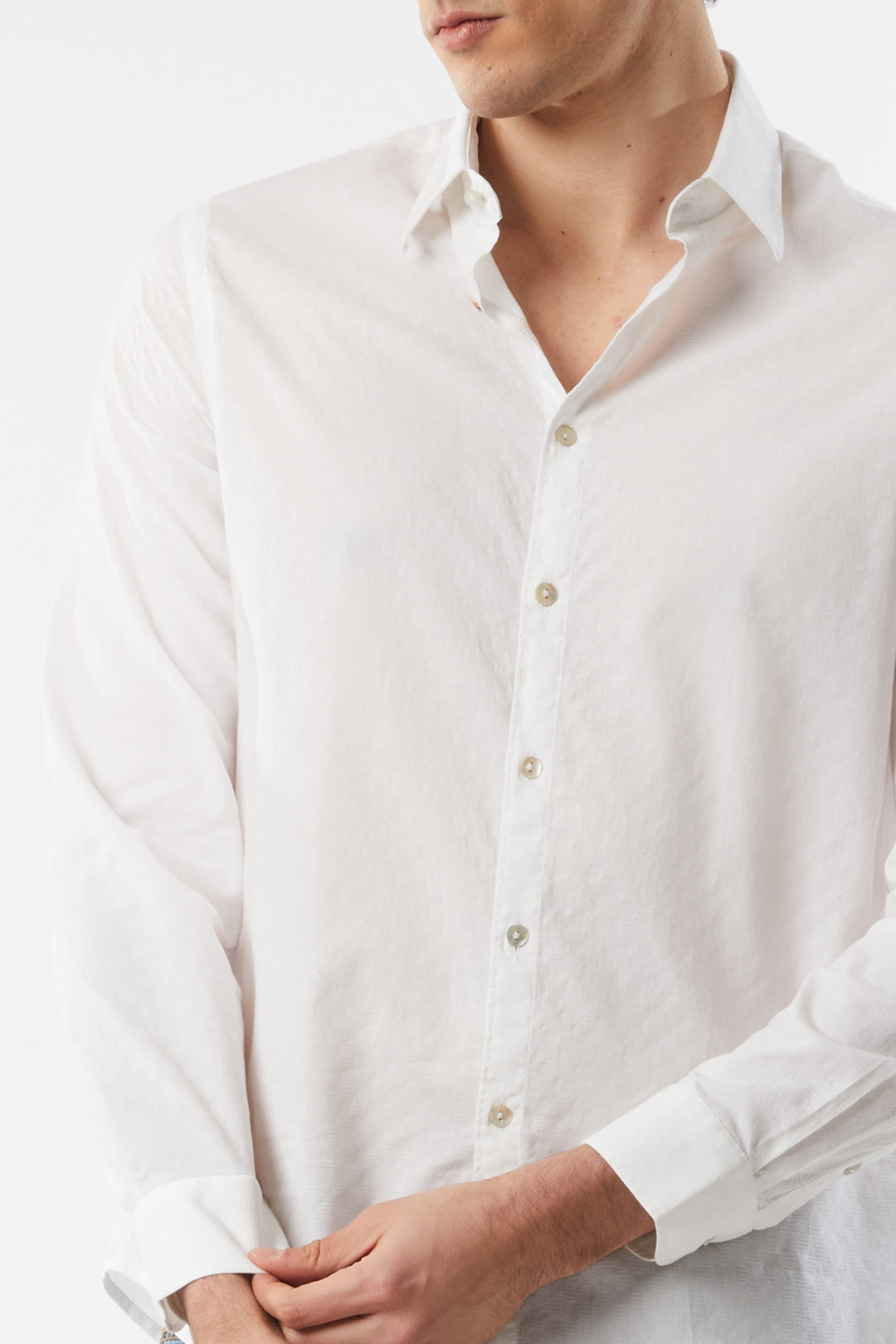 Camicia regular fit con micro trama|Colore:Bianco