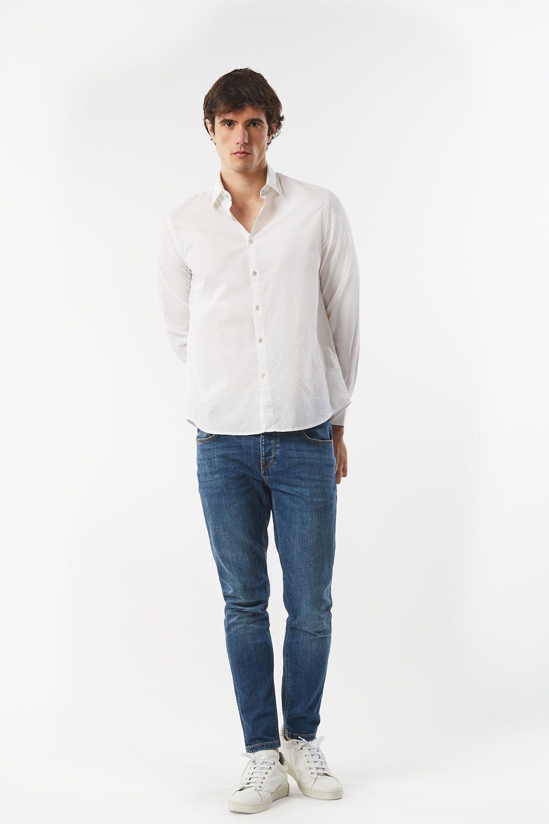 Camicia regular fit con micro trama|Colore:Bianco