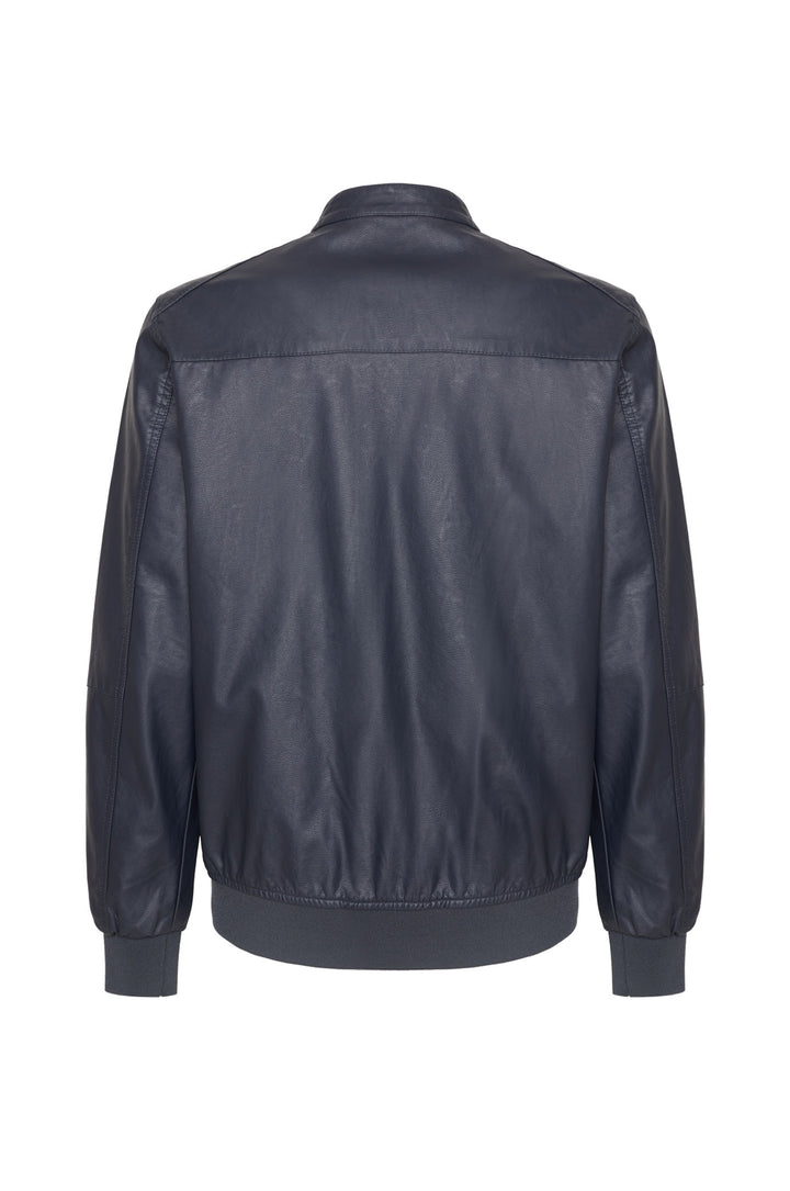 Giubbotto bomber effetto pelle|Colore:Blu/navy
