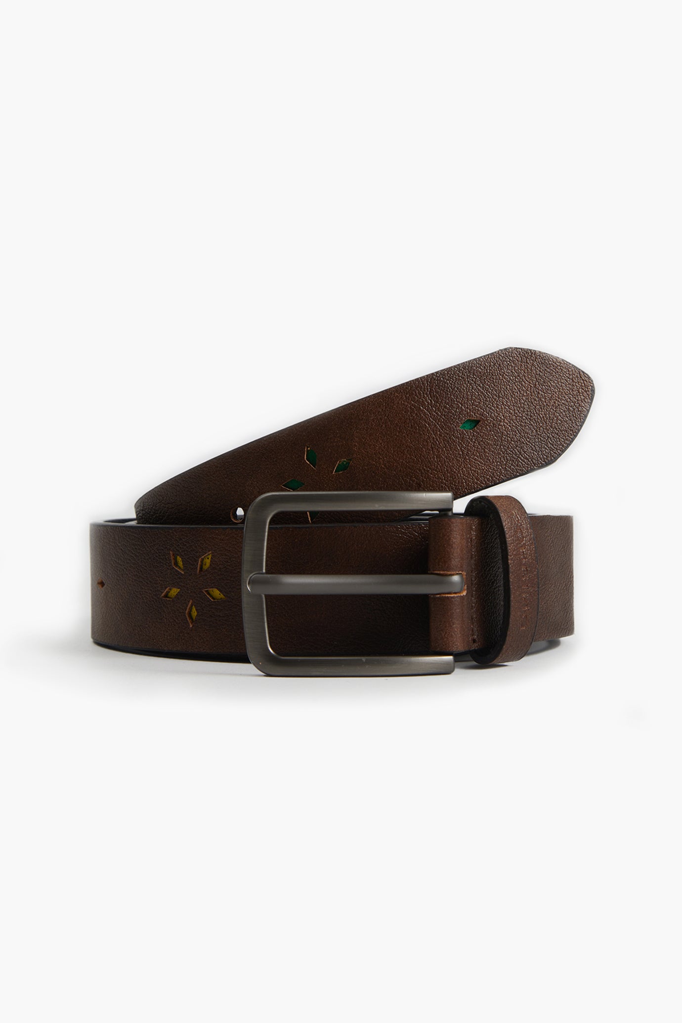 Cintura in pelle con disegni|Colore:Cuoio